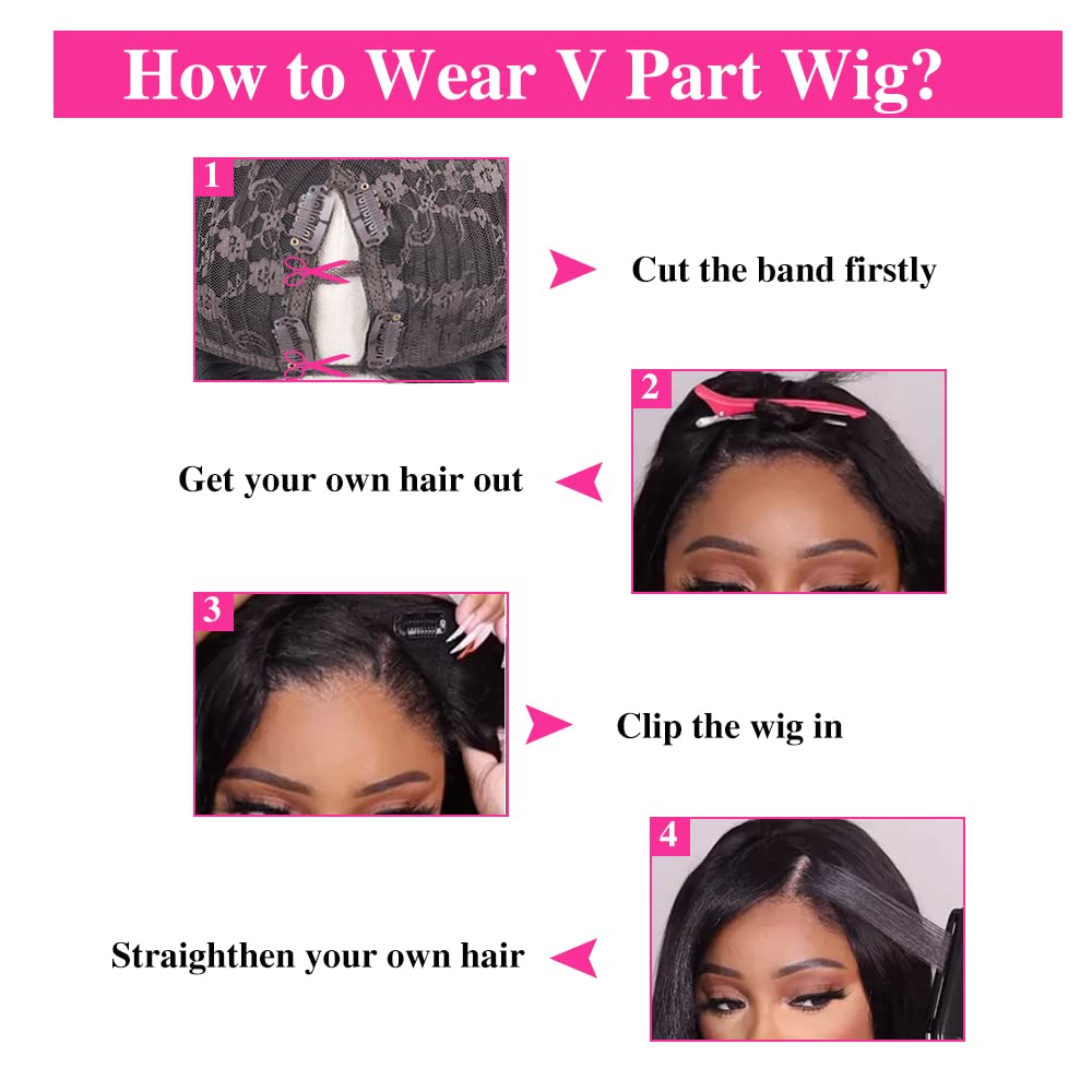 Brazilian Virgin Human Hair V Part Wig - 30 Inch Straight Glueless Half Wig for Black Women | 180% Density, No Leave Out, Natural Color | Perfect for Daily Wear, Parties & Special Occasions