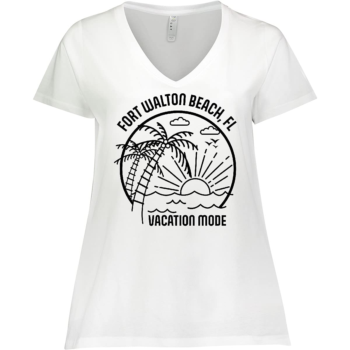 Inktastic Summer Vacation Mode Fort Walton Beach Women's Plus Size V-Neck T-Shirt - Comfortable Casual Tee for Beach Trips, Travel & Summer Outings