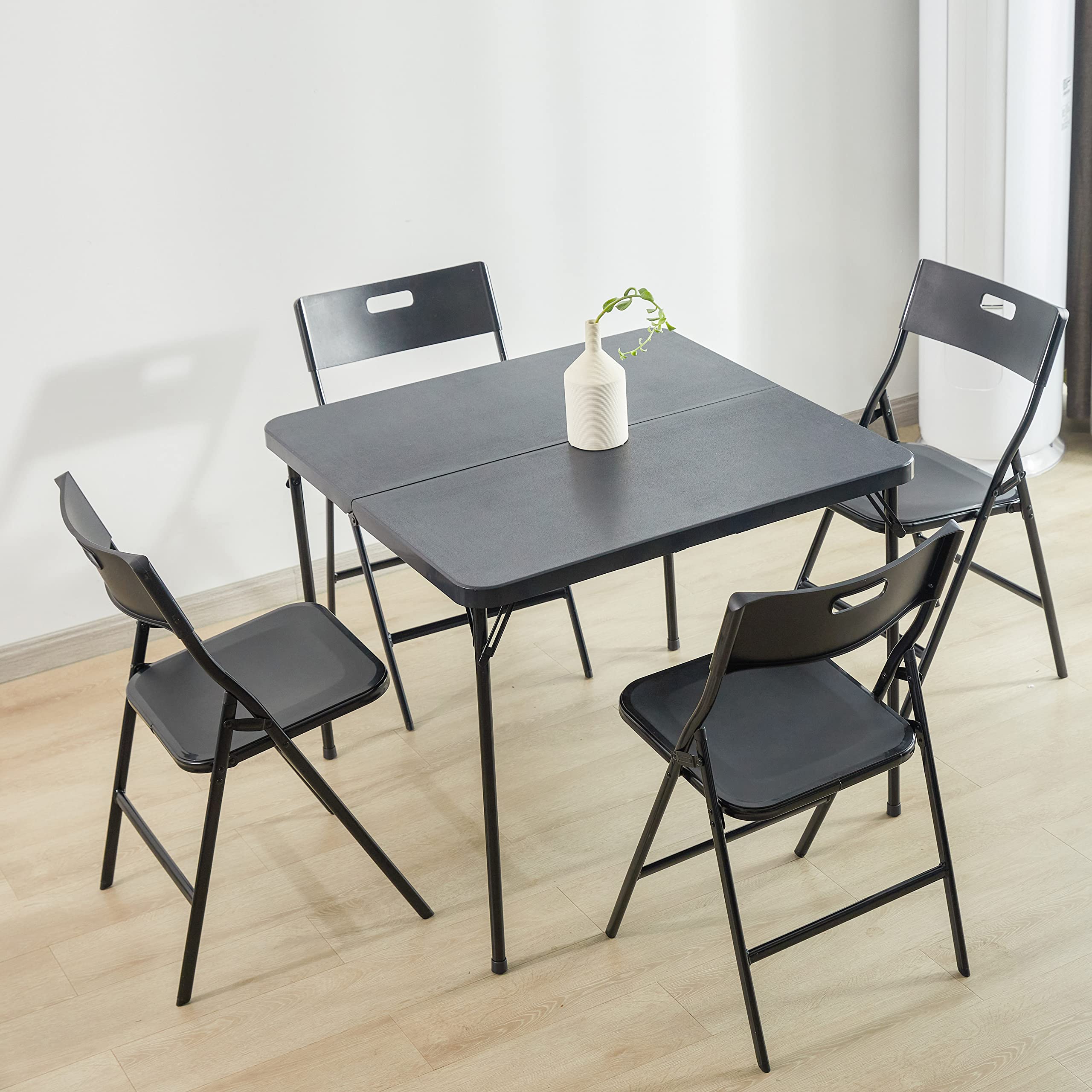 5-Piece Folding Table and Chair Set - Portable & Space-Saving with Sturdy Steel Frame (Black) - Perfect for Indoor/Outdoor, Camping, Picnics, and Small Spaces