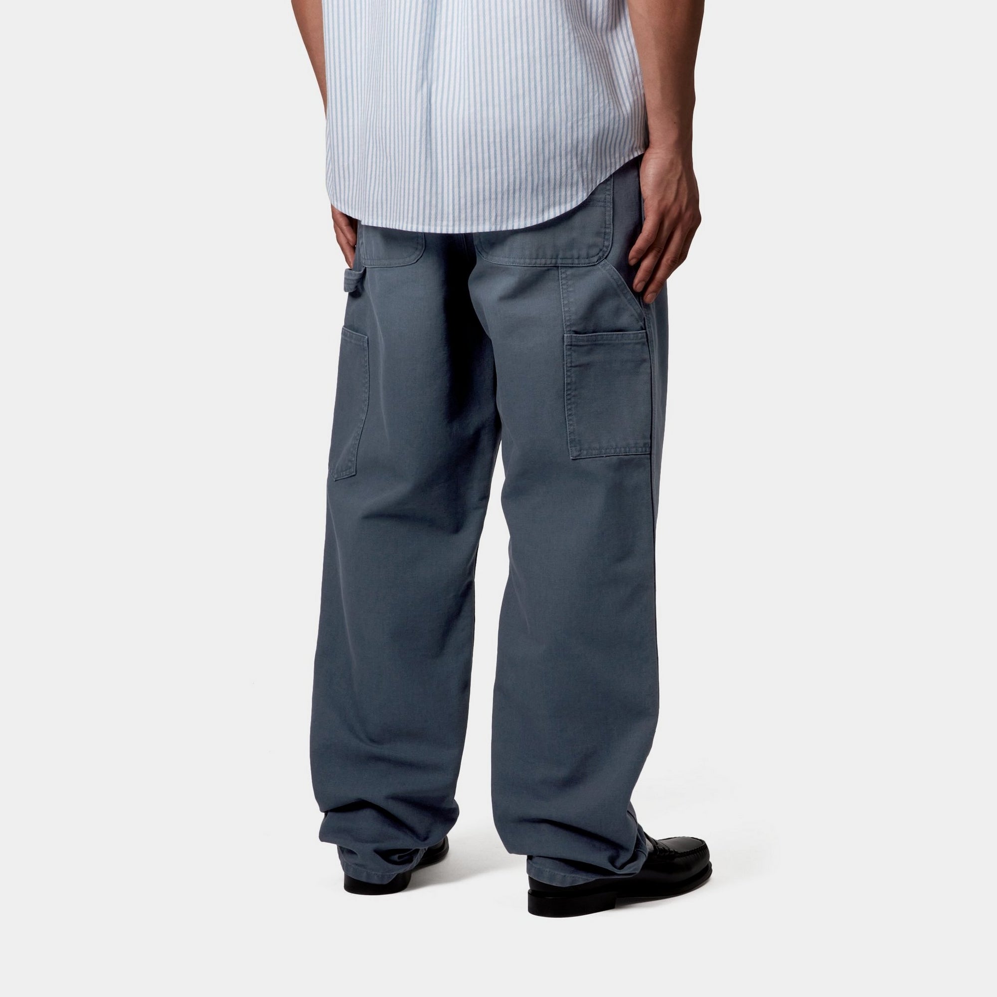 Double Knee Work Pants - Durable Stone Canvas Fabric in Dusky Blue | Heavy-Duty Workwear for Construction, Carpentry & Outdoor Activities