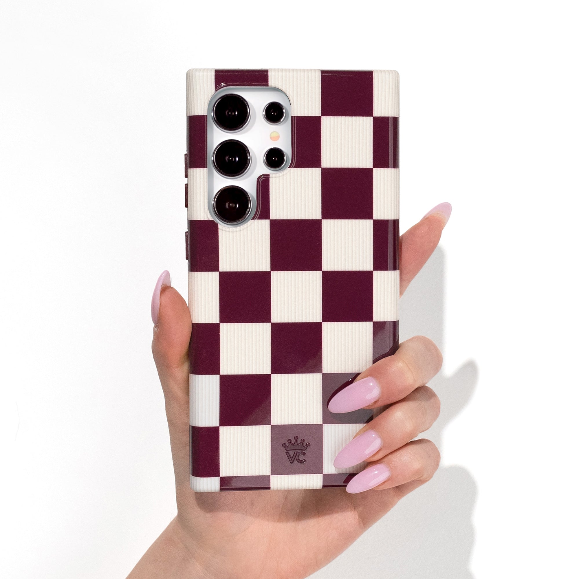 Stylish Burgundy Samsung Phone Case - Trendy Vibe Checker Design | Perfect for Everyday Protection & Fashion Statement