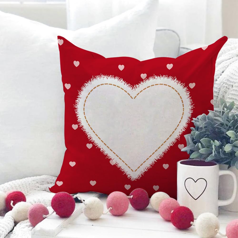 Valentine's Day Throw Pillow Covers 18x18 Inch Set of 4 - Red Heart XOXO Striped Farmhouse Decorative Cushion Cases for Home, Wedding & Couples Gift | Perfect for Sofa, Bedroom Decor & Romantic Gifts