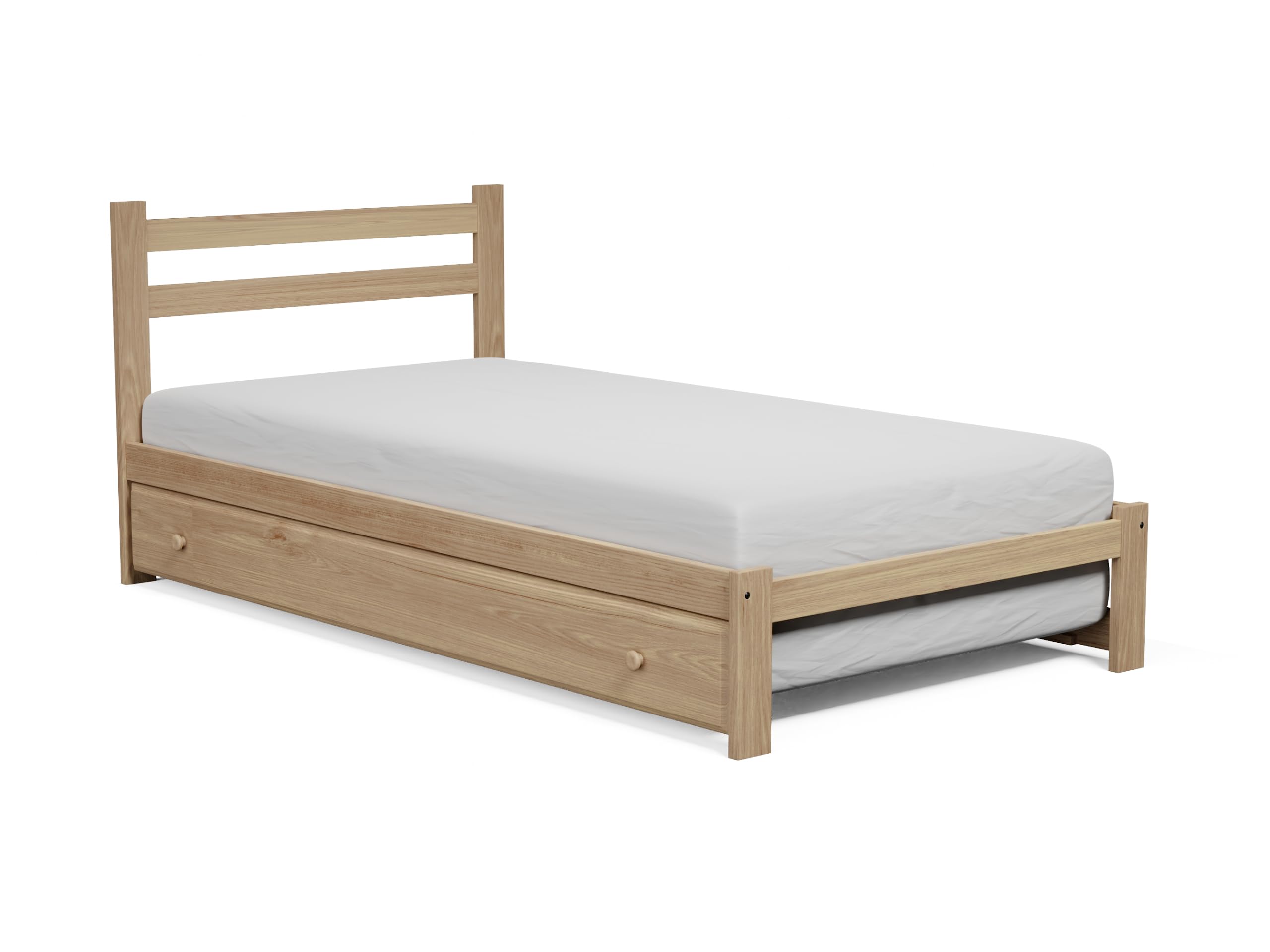 Solid Pine Wood Twin Trundle Bed Frame with Slats Support - Unfinished Wooden Bed for Kids & Guest Rooms - Space-Saving Wheeled Trundle Design for Small Bedrooms & Vacation Homes