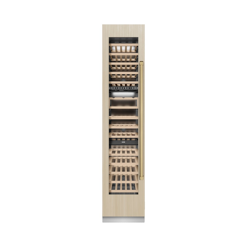 ZLINE Autograph Edition 18 Inch 9.0 Cubic Feet Triple Zone 68 Bottle Panel Ready Left Hinge Column Wine Cooler with Champagne Bronze Accents - Perfect for Wine Cellars, Restaurants, and Home Bars (RBCWVLZ 18 CB)