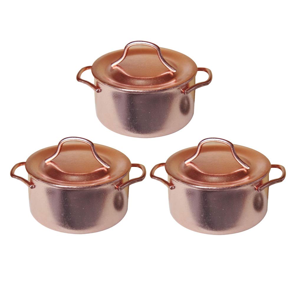 EXCEART 3Pcs 1:12 Scale Miniature Copper Pots Set - Realistic Mini Kitchenware for Dollhouse, Food Play Scene, and Model Display - Perfect for Collectors, DIY Projects, and Kids Pretend Play