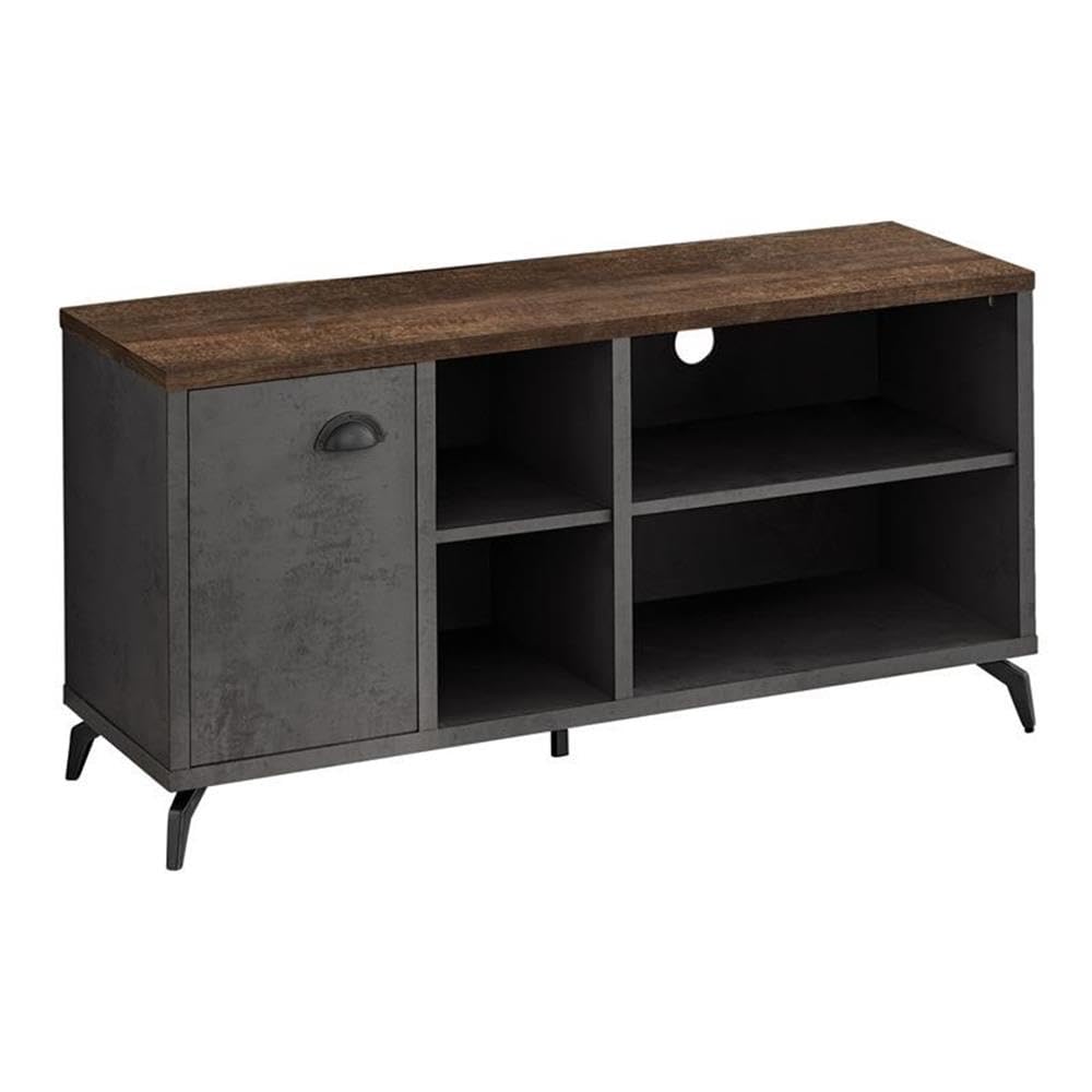Monarch Specialties I 2830 48-Inch TV Stand with Storage Cabinet - Modern Media Console for Living Room & Bedroom - Durable Laminate & Metal Design in Grey & Brown - Perfect for Entertainment Centers & Home Organization