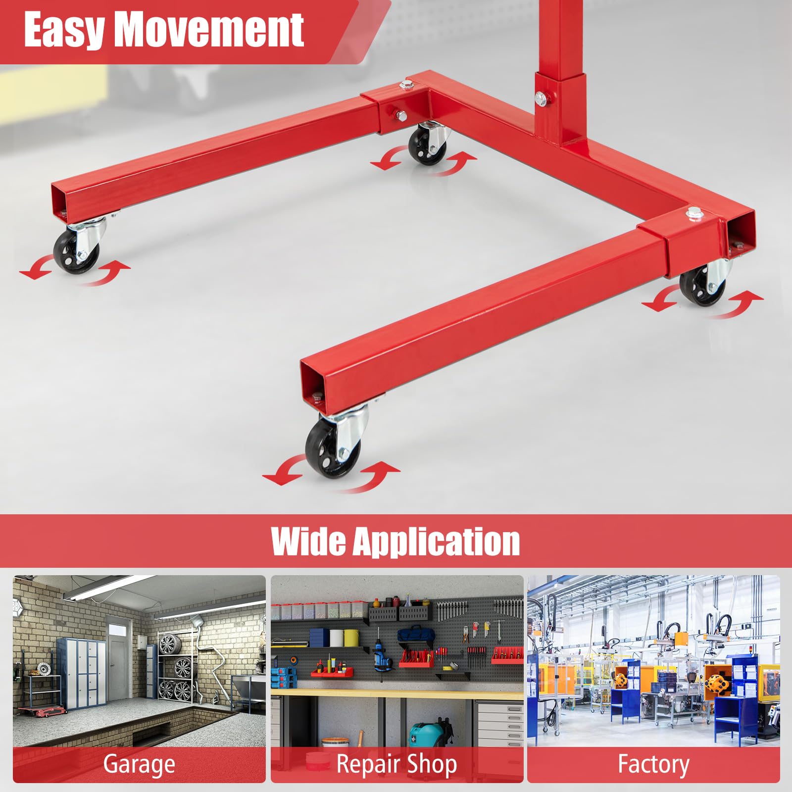 3/4 Ton Engine Hoist Stand with 4 Adjustable Arms & 360° Rotating Head - Heavy Duty 1500 lbs Capacity Engine Motor Stand for Garage, Workshop, Auto Repair - Features 3/4