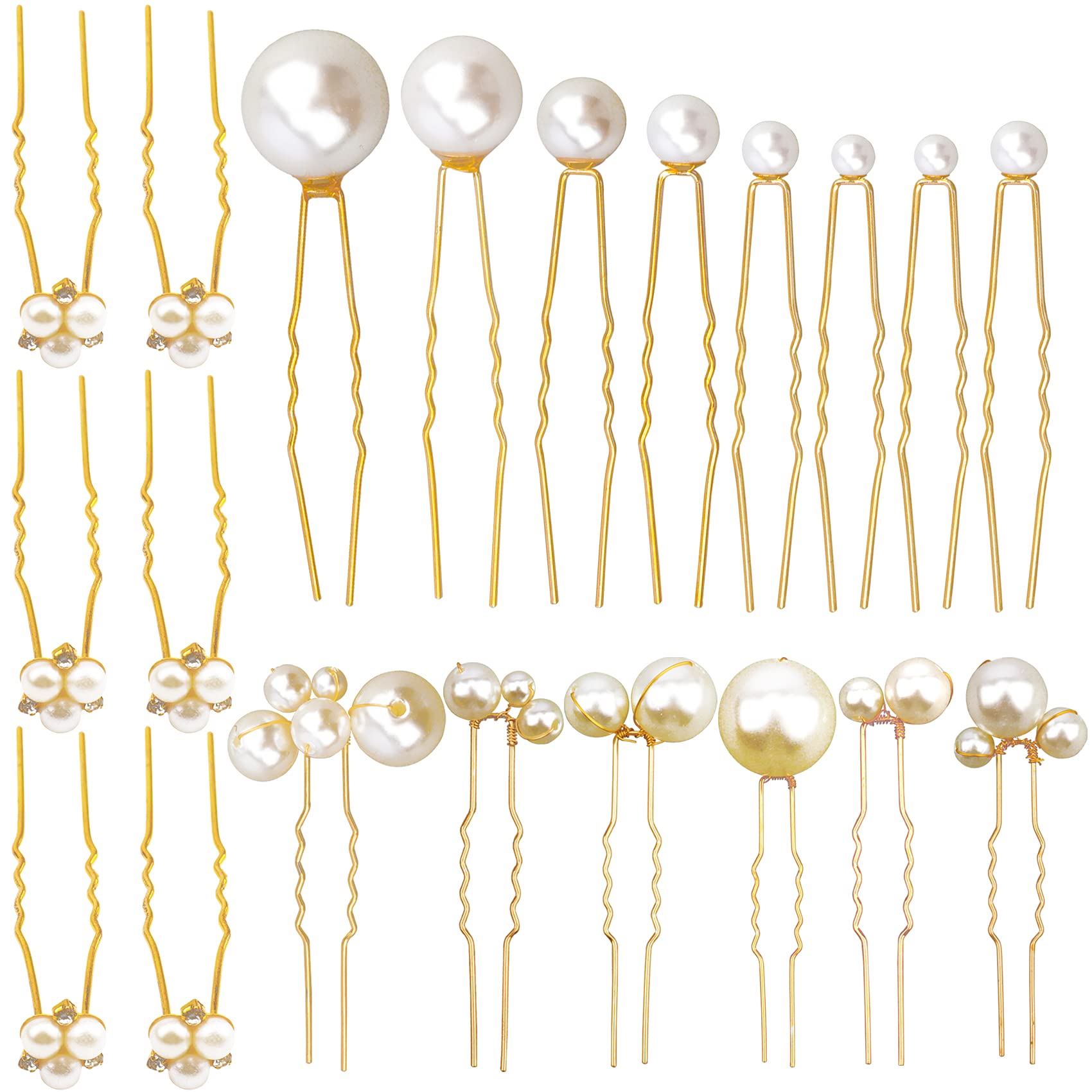 30Pcs Elegant Pearl Rhinestone Hair Pins for Brides & Bridesmaids - Gold Wedding Hair Accessories for Updos, Bun & Special Occasions