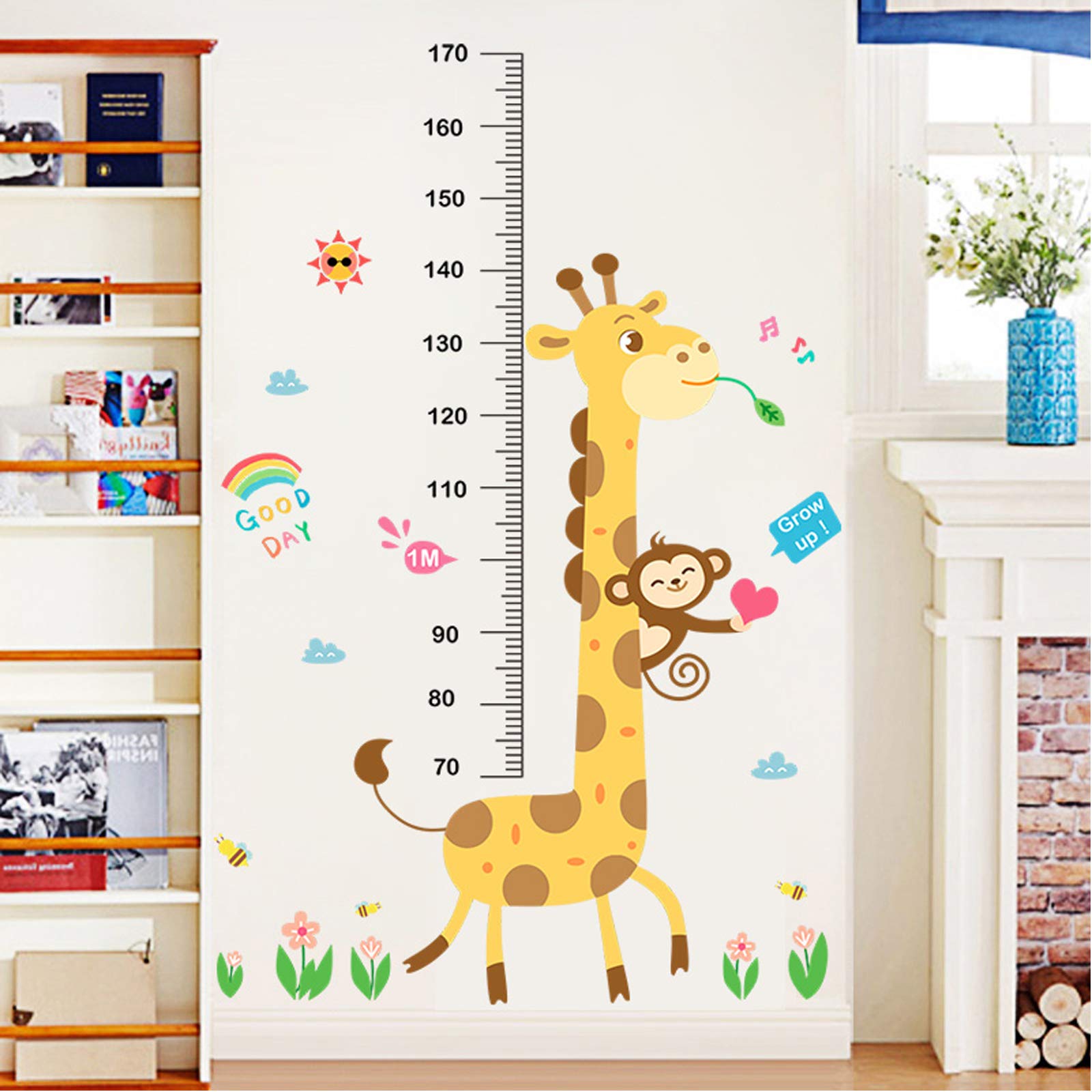 Baby Height Growth Chart Wall Sticker - Removable Kids Growth Ruler Decal for Nursery, Bedroom & Living Room - Giraffe & Monkey Design - Track Your Child's Development with Fun Wall Decor