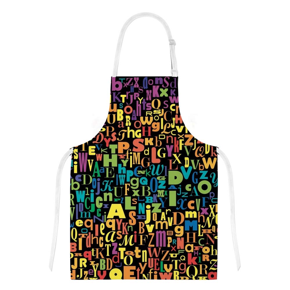 Colorful Alphabet Letter Apron with Glove, Oven Mitt & Pot Holder Set - Kitchen Cooking, Baking & BBQ Accessories for Adults & Home Chefs