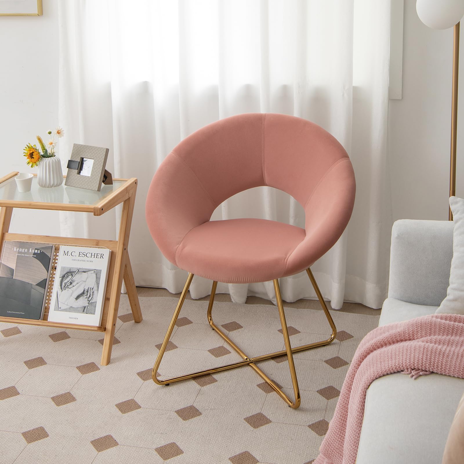 Giantex Velvet Accent Chair Set of 2 - 300 Lbs Capacity Upholstered Vanity Makeup Chairs, Modern Dining & Desk Chairs for Bedroom & Living Room, Coral Pink - Perfect for Home Office, Dressing Room & Lounge Areas