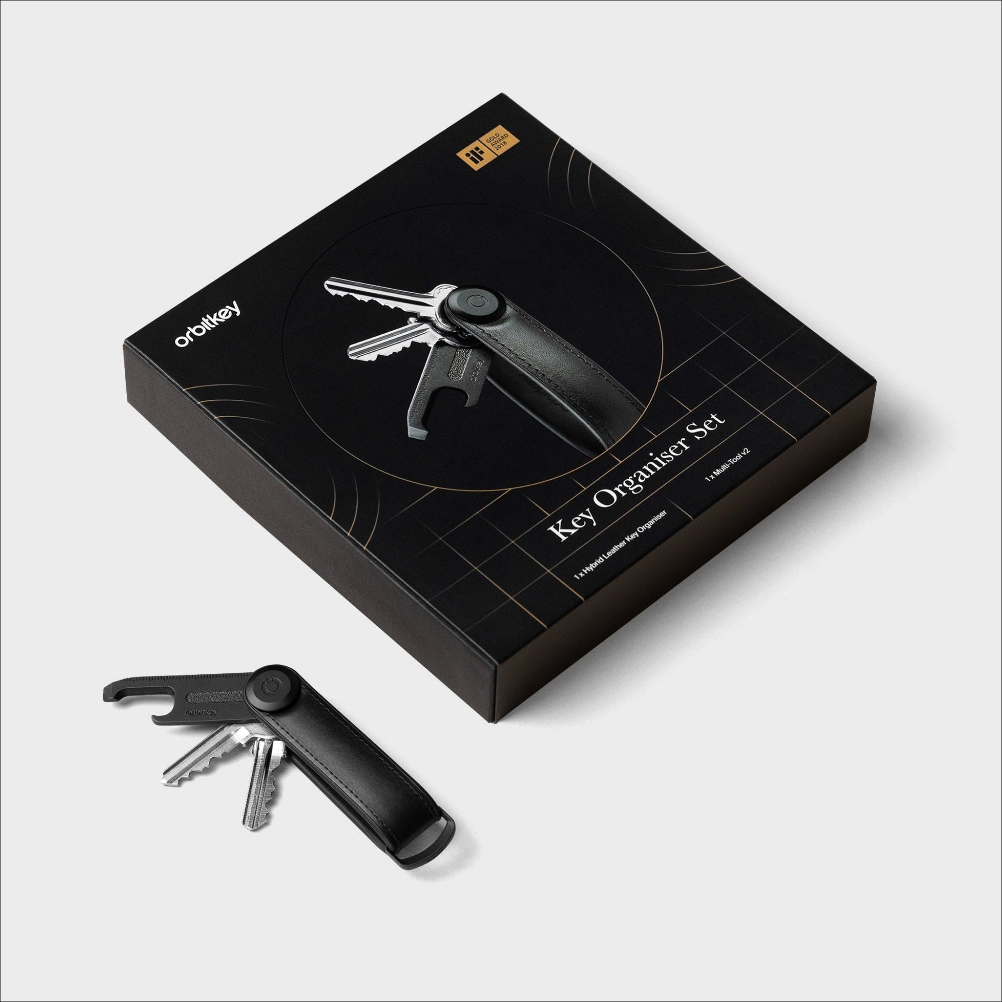 ORBITKEY Hybrid Leather & Multitool V2 Gift Set - Premium Black Organizer for Keys, Cards & Tools | Perfect for Office, Travel & Everyday Carry (EDC)