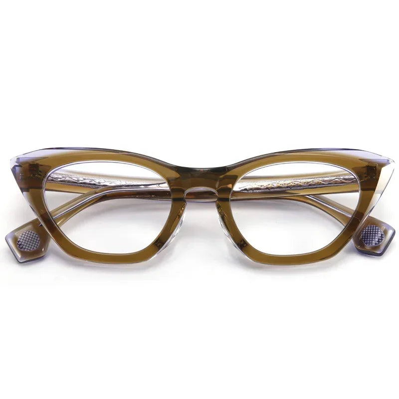Stylish Unisex Oval Cat Eye Acetate Eyeglasses Frame 7318 - Trendy Full Rim Glasses for Women & Men, Perfect for Office, Reading & Fashion Accessories
