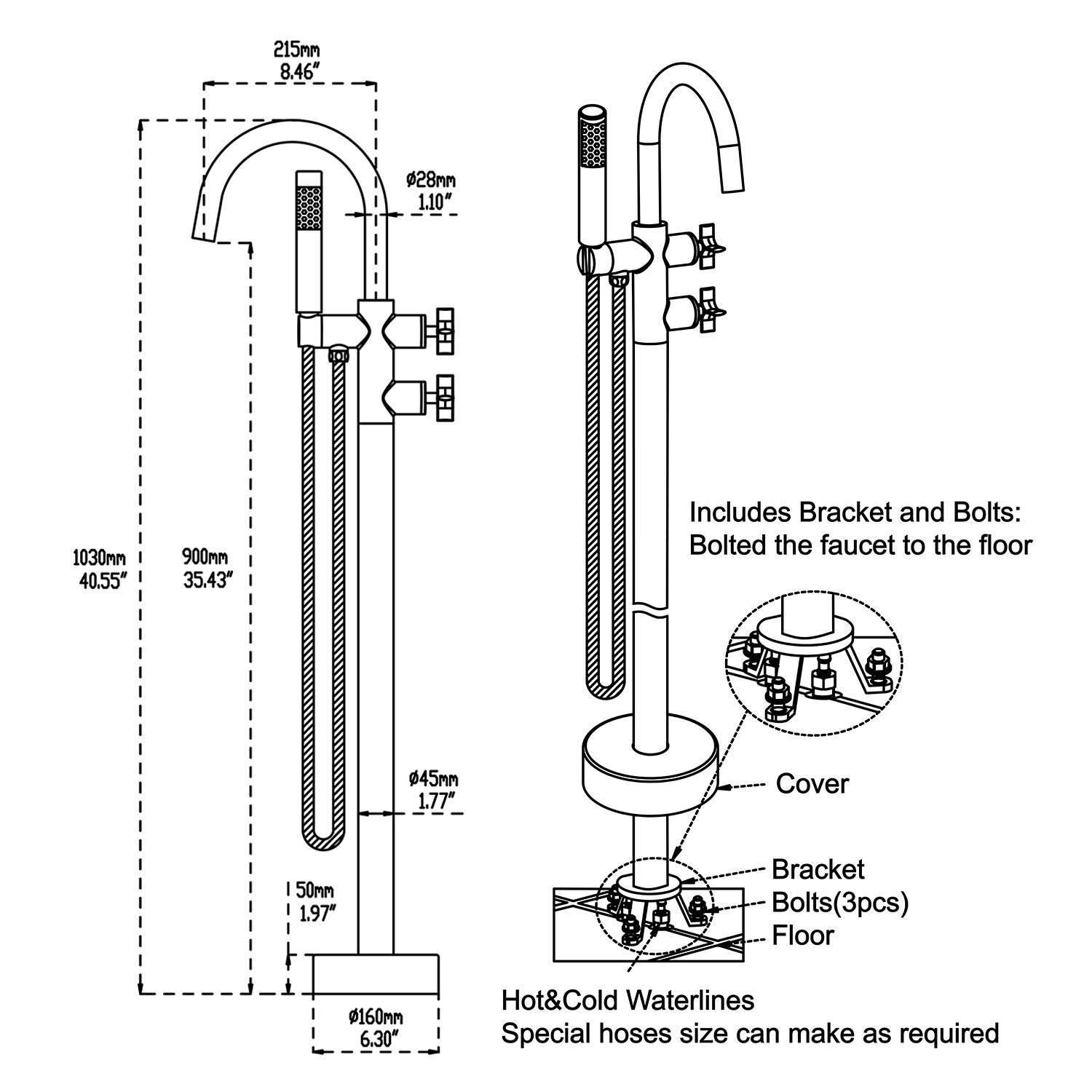 Freestanding Bathtub Faucet - Oil Rubbed Bronze Floor Mount Brass Tub Filler with Hand Shower - Perfect for Modern Bathroom & Spa Relaxation