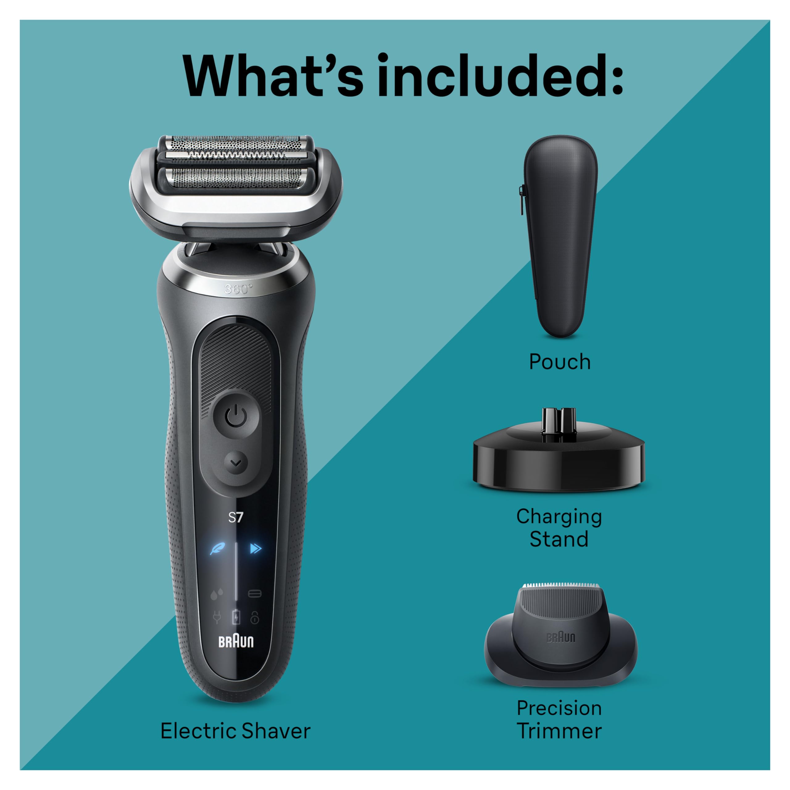Braun Series 7 7127cs Electric Razor for Men - Wet & Dry Foil Shaver with Beard Trimmer | Waterproof, Turbo & Gentle Modes | German Engineered | Includes Charging Stand (Space Grey) | Perfect for Travel, Daily Shaving & Sensitive Skin