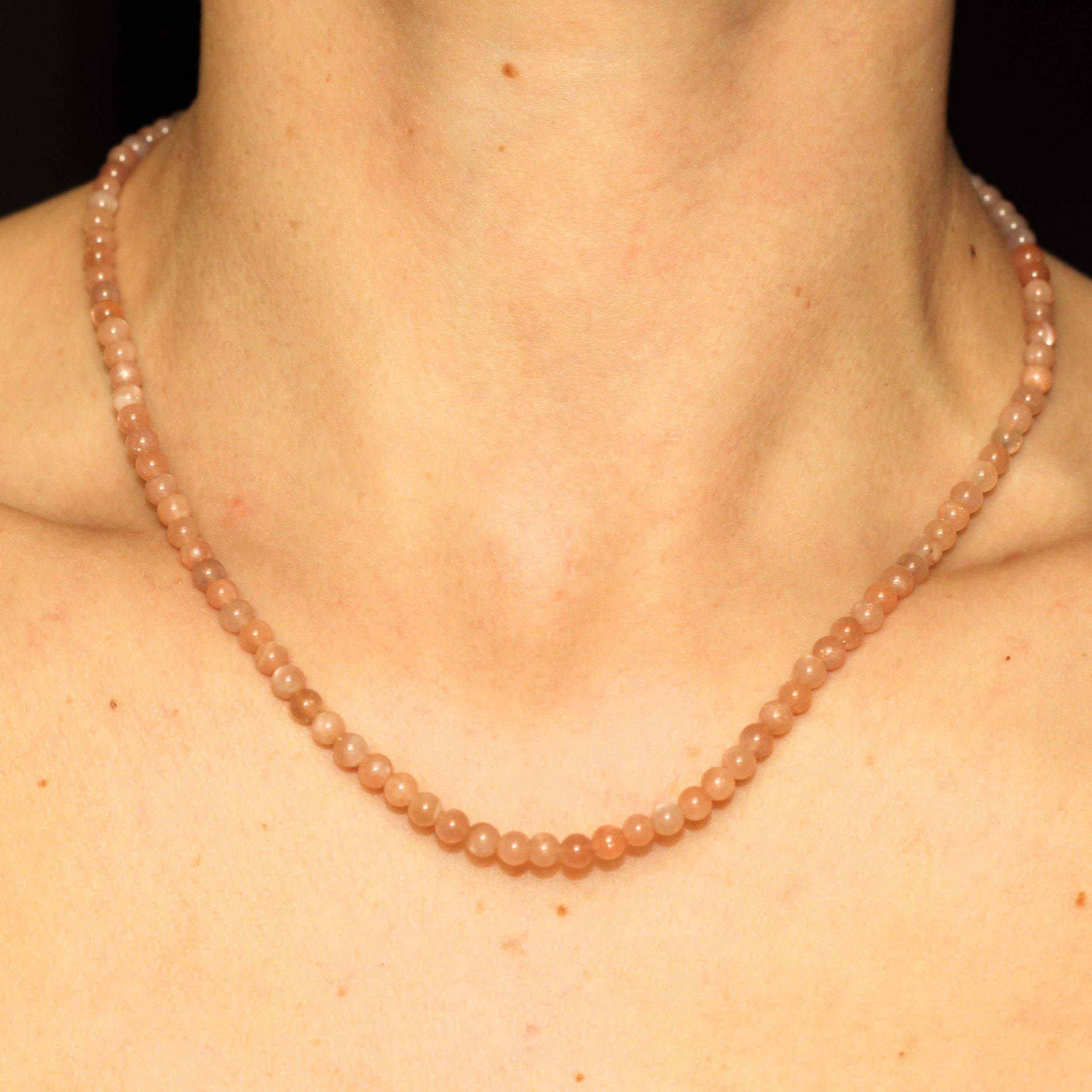 Sunstone Beaded Necklace Mini - Natural Gemstone Jewelry for Women, Dainty Boho Necklace, Healing Crystal Gift for Her - Perfect for Everyday Wear, Yoga & Meditation