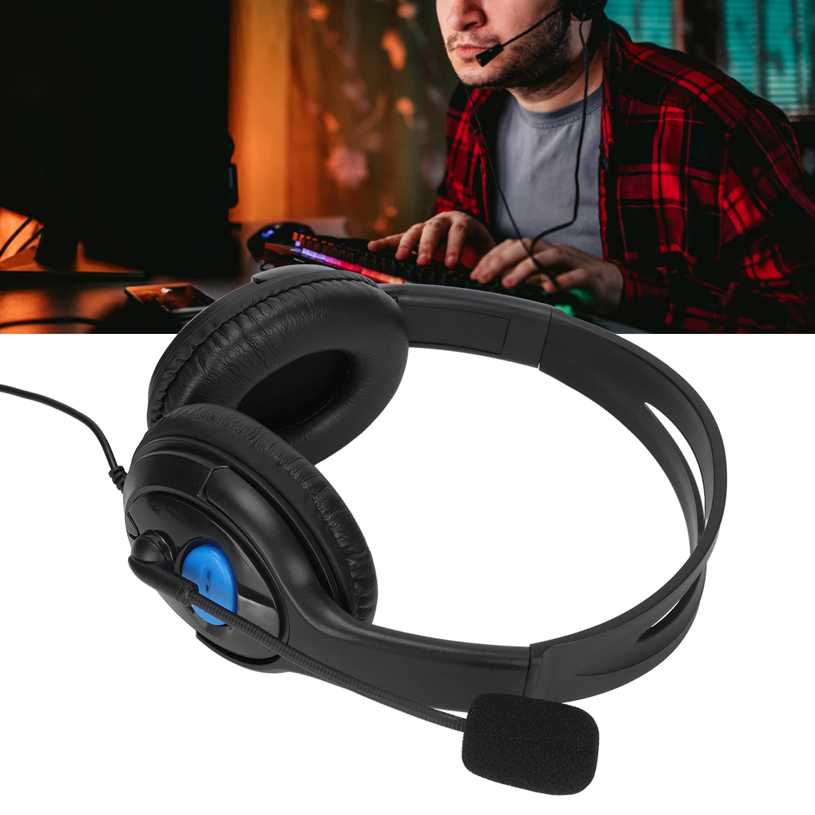 PUSOKEI Stereo Gaming Headset with Noise Cancelling Microphone - Over-Ear Headphones for PC & Laptop - Adjustable Volume & One-Touch Mute - 3.5mm Plug - Perfect for Online Gaming, Streaming & Conference Calls