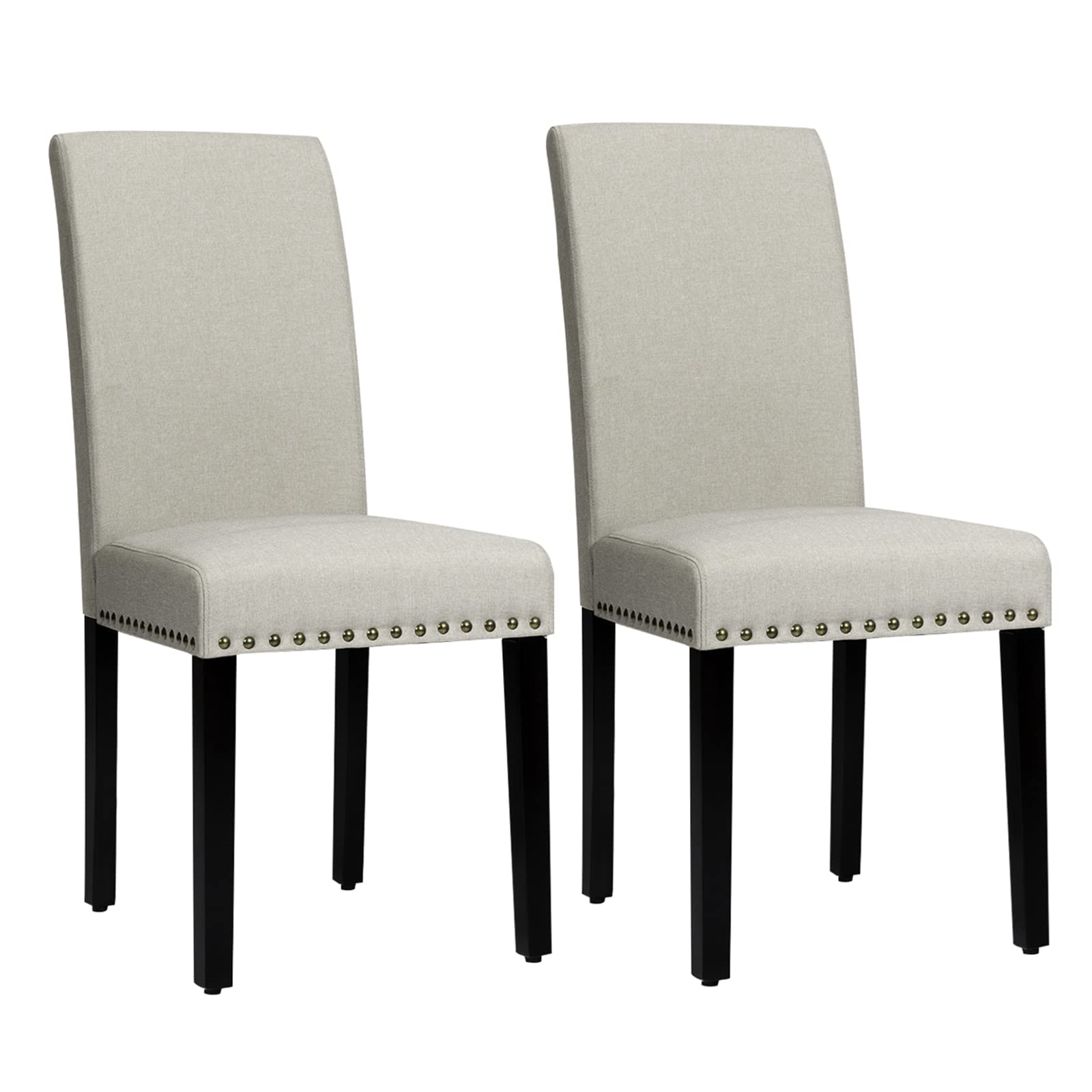 KOTEK Set of 2 Modern Upholstered Armless Dining Chairs with Rubber Wood Legs & Nailhead Trim - High Back Parsons Chairs for Kitchen, Dining Room, Living Room - Perfect for Small Spaces & Entertaining Guests (Beige)