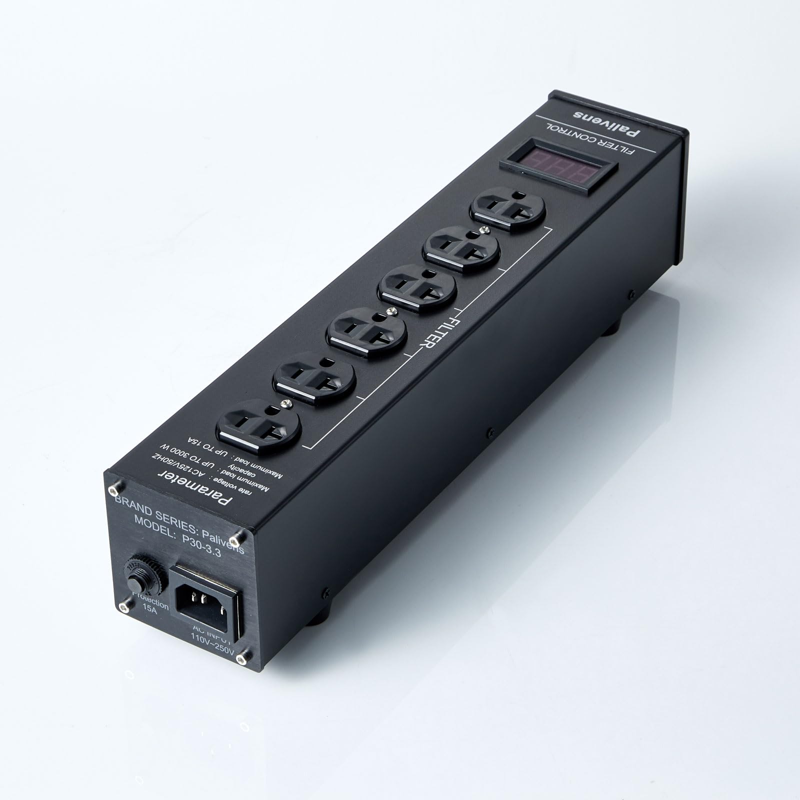 Premium 4-Outlet AC Power Conditioner with LCD Display - EMI/RFI Noise Filter for HiFi Audio Systems, CD Players, TVs & Home Theater - Black | Perfect for Audiophiles & Home Entertainment Setups