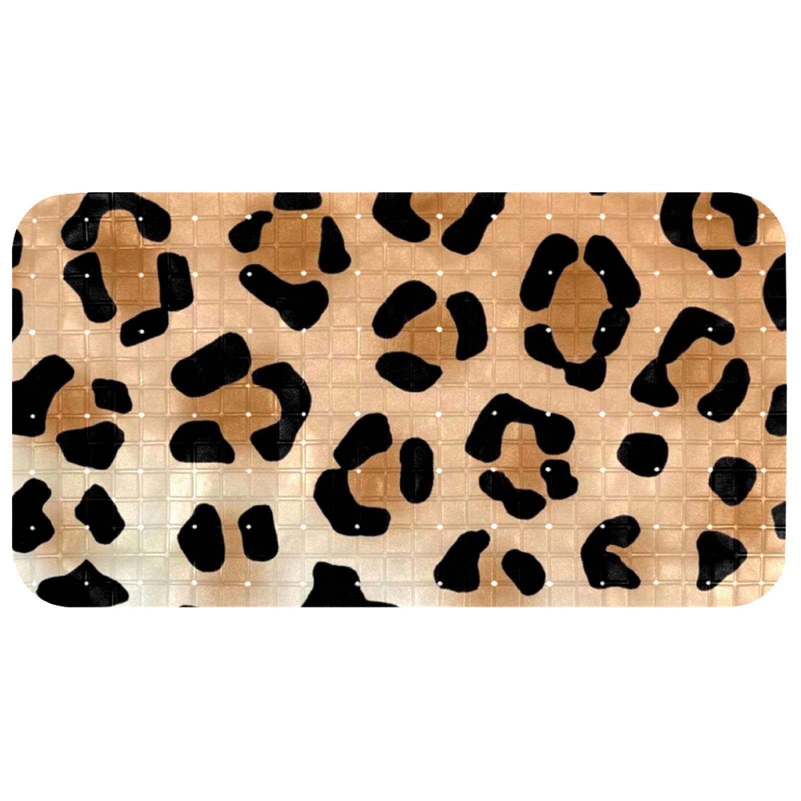LORVIES Non-Slip Shower Mat - 14.7x26.9 Inch Leopard Print Bathtub Mat with Drain Holes & Suction Cups, Cute Animal Bathroom Rug for Tub and Shower - Perfect for Bathroom Safety and Style