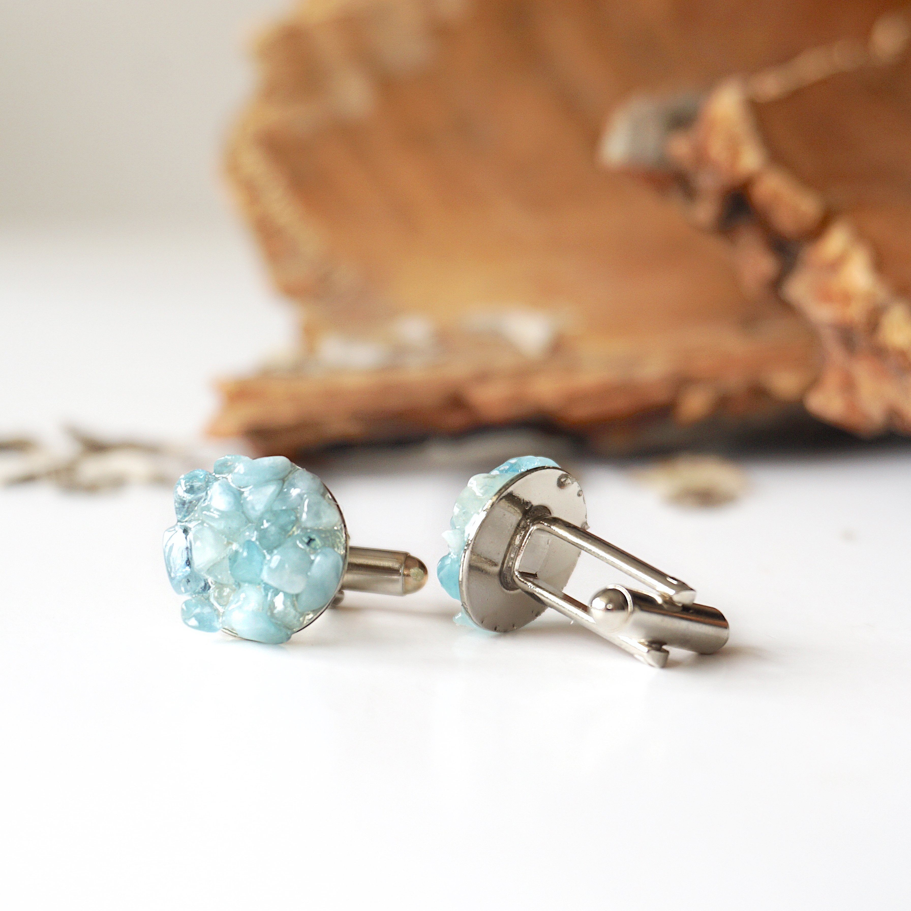 Elegant Aquamarine Cufflinks - White Gold Plated Brass for Men | Perfect for Weddings, Business & Formal Occasions