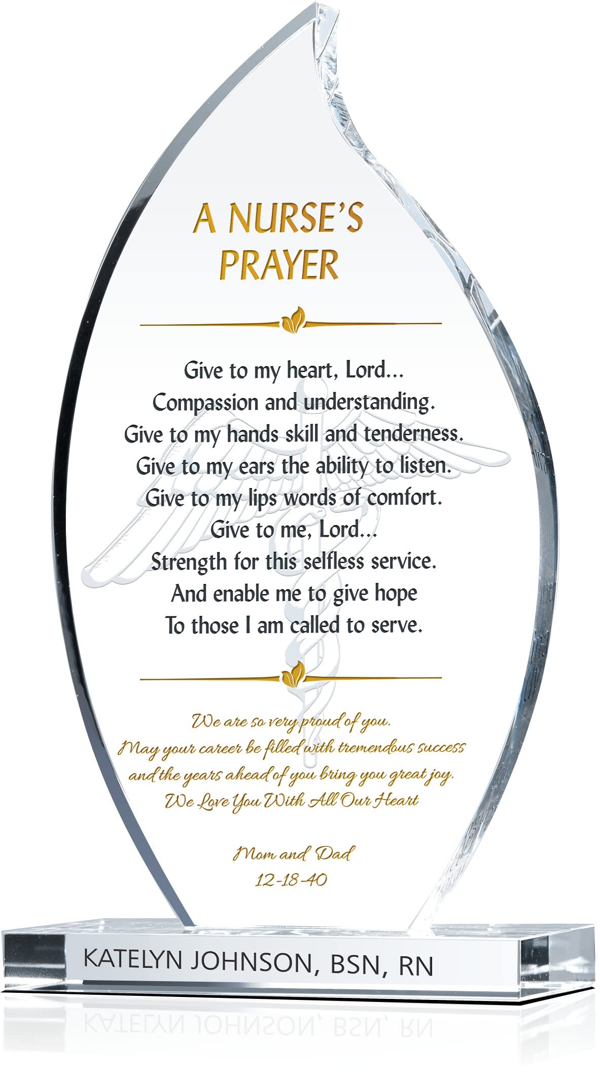 Personalized Crystal Flame Nurse's Prayer Graduation Gift Plaque - 7.5 Inch Inspirational Religious Keepsake for Nurses, Perfect for Daughter, Son, Sister, Brother or Medical School Graduate - Ideal for Office Desk, Home Decor or Retirement Celebration