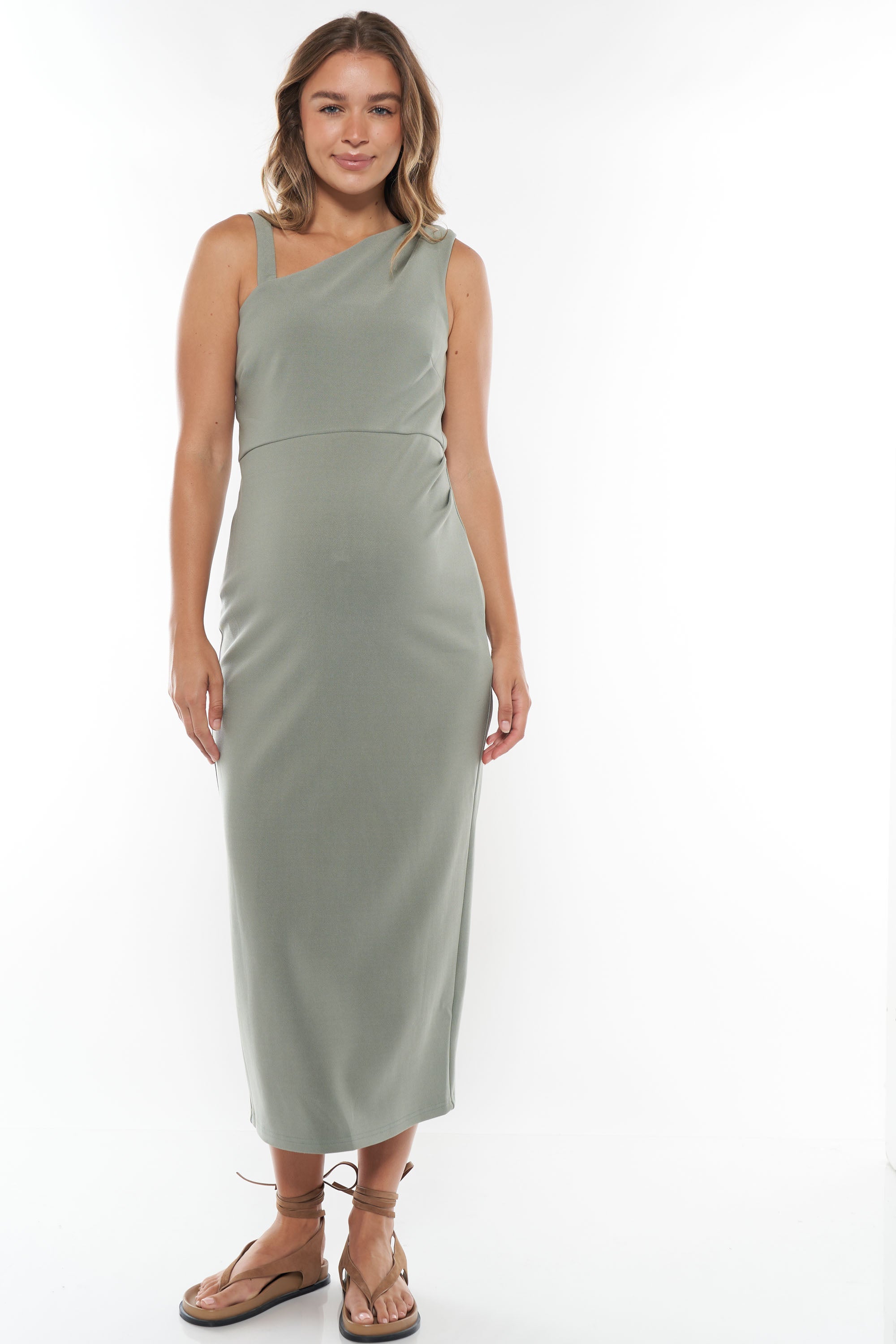 About Us Midi Dress Khaki - Women's Casual Flowy Midi Dress for Summer, Beach & Office Wear