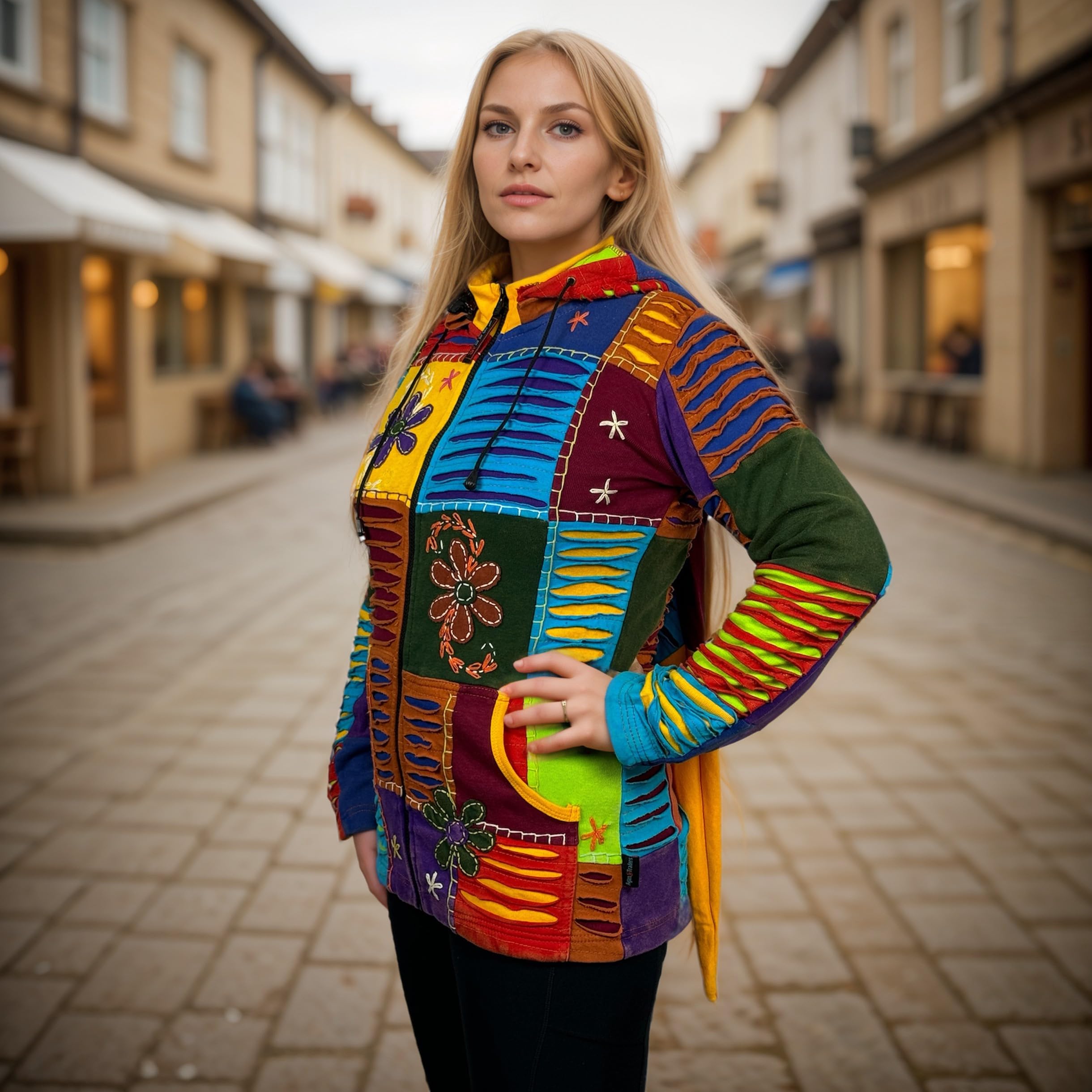 Agan Traders 2025 Spring Tie-Dye Patch Embroidered Women's Zip Up Hoodie Jacket - Trendy Free-Spirited Fashion for Casual Wear, Street Style & Outdoor Activities