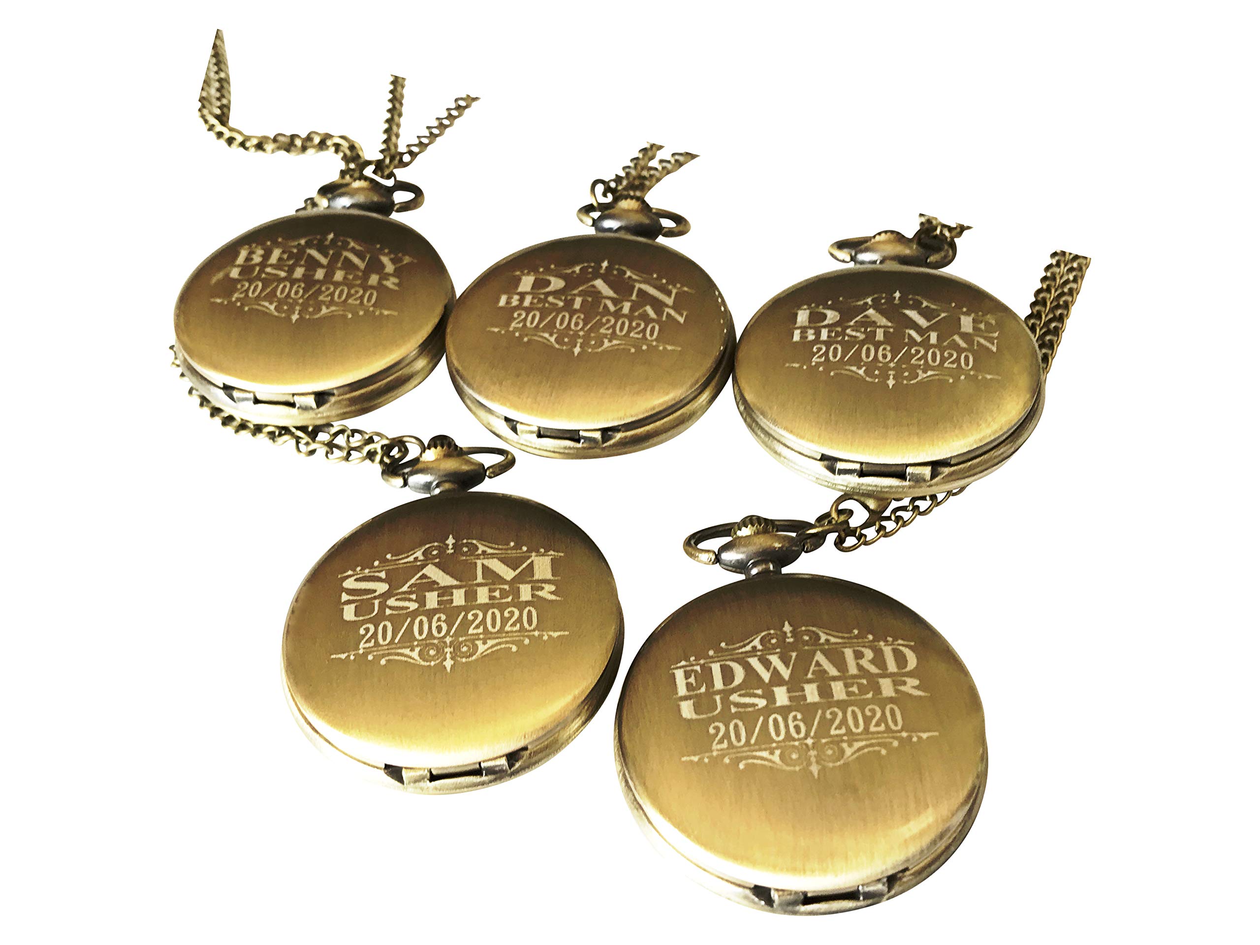 5 Personalized Engraved Pocket Watches for Groomsmen - Best Man Wedding Gift Set with Chains & Gift Boxes - Perfect for Weddings, Anniversaries and Special Occasions
