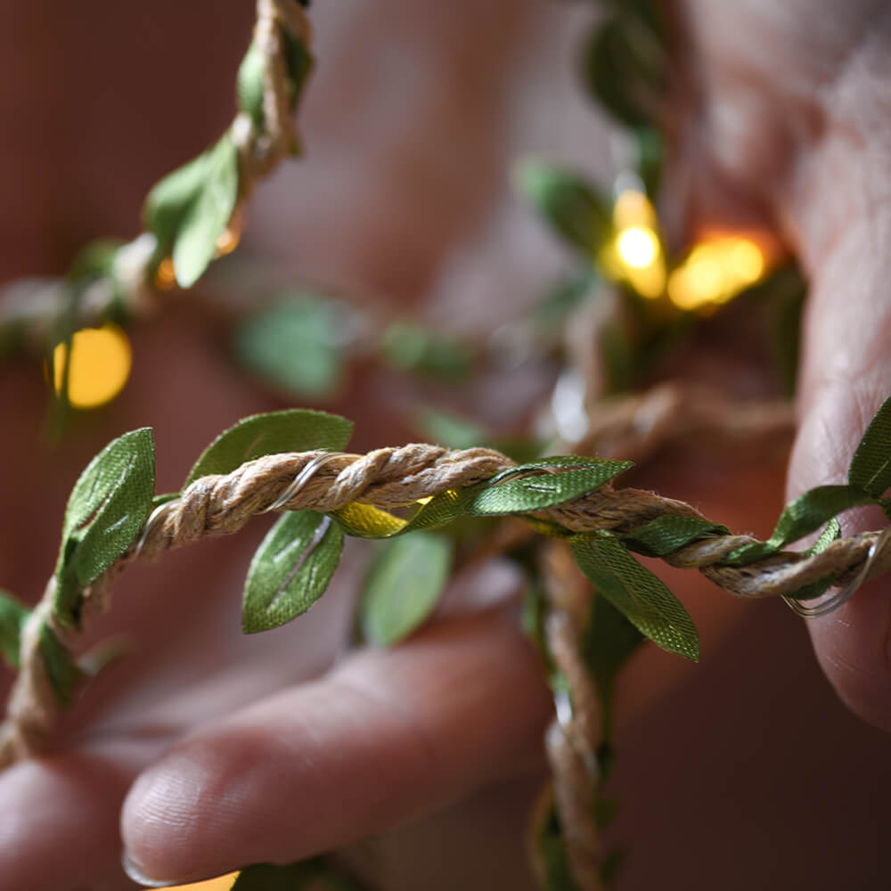 Warm White LED Leaf Twine Fairy Lights - 20ft Battery Operated String Lights for Wedding, Party, Garden, and Home Decor