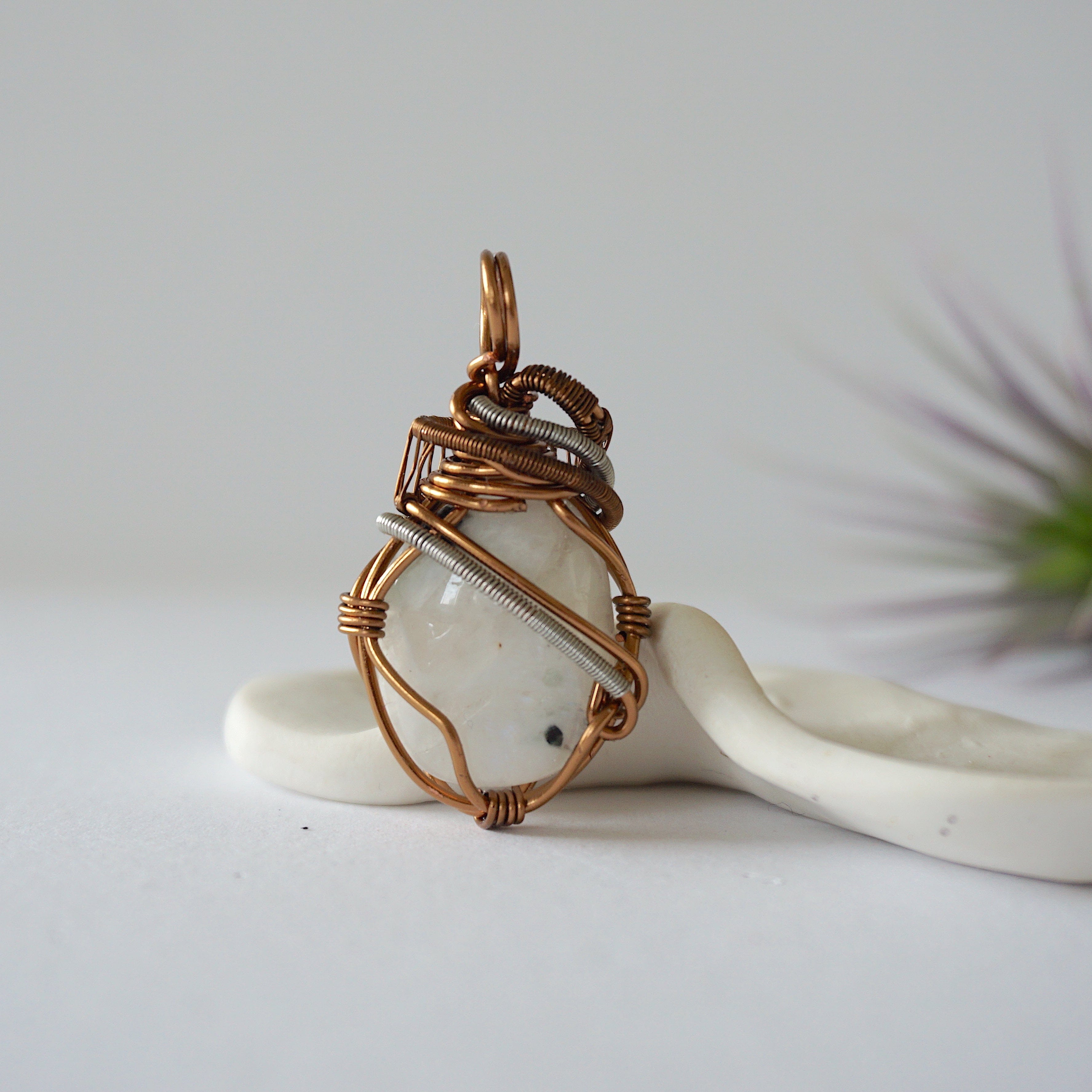 Rainbow Moonstone Necklace in Antique Bronze & White Gold Plated - Elegant Jewelry for Women, Perfect for Weddings, Parties & Special Occasions
