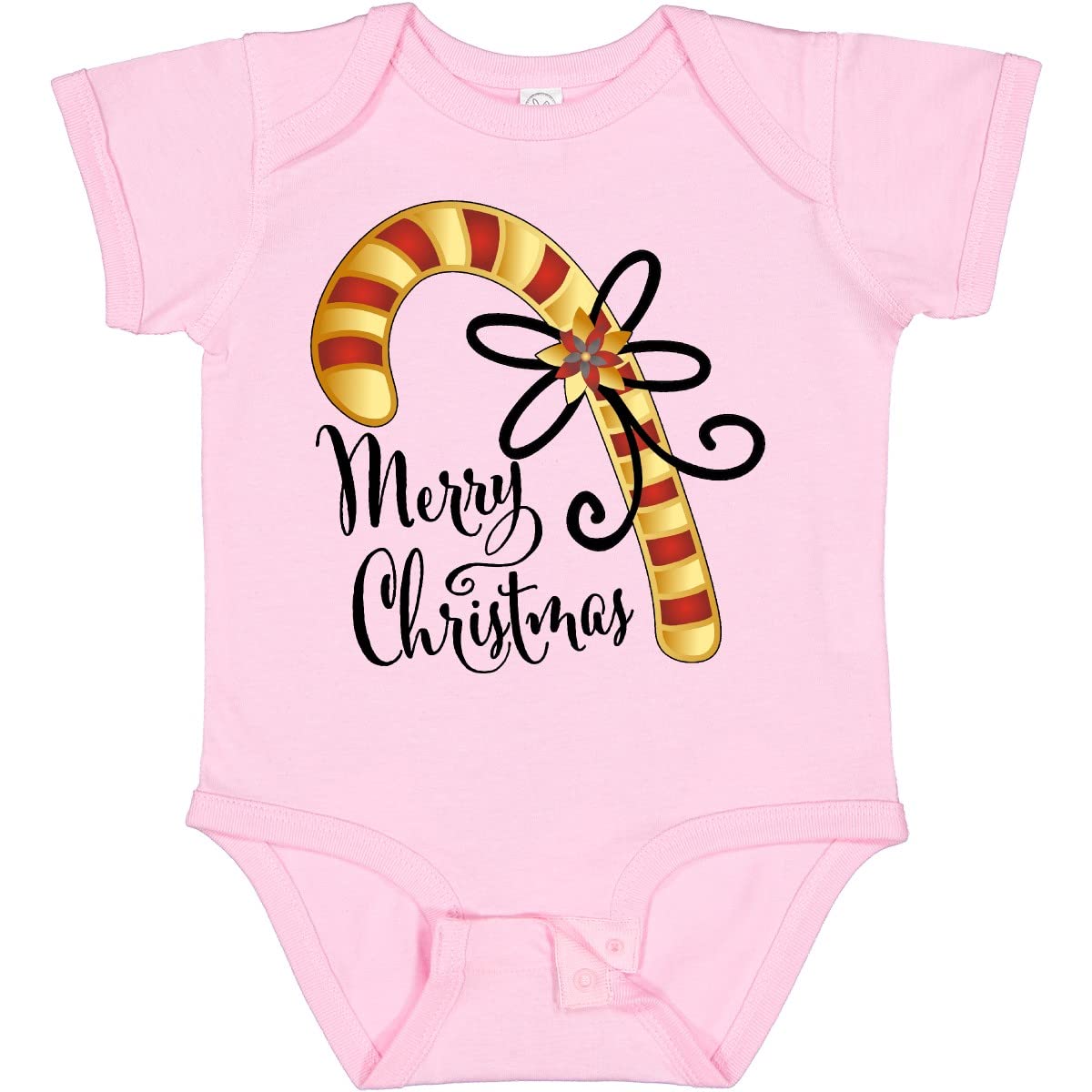 Inktastic Merry Christmas Red and Gold Candy Cane Baby Bodysuit - Festive Holiday Outfit for Infants & Newborns - Perfect for Christmas Photos, Family Gatherings & Holiday Parties