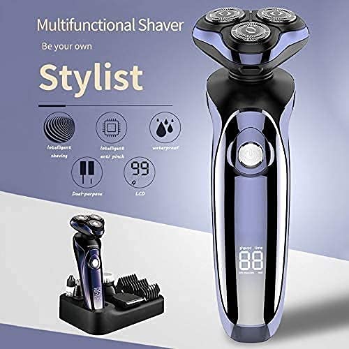 4D Electric Shaver for Men - Rechargeable Rotary Razor & Beard Trimmer - Waterproof Wet/Dry Cordless Shaver with Pop-up Trimmer - Perfect for Travel, Gym & Daily Grooming