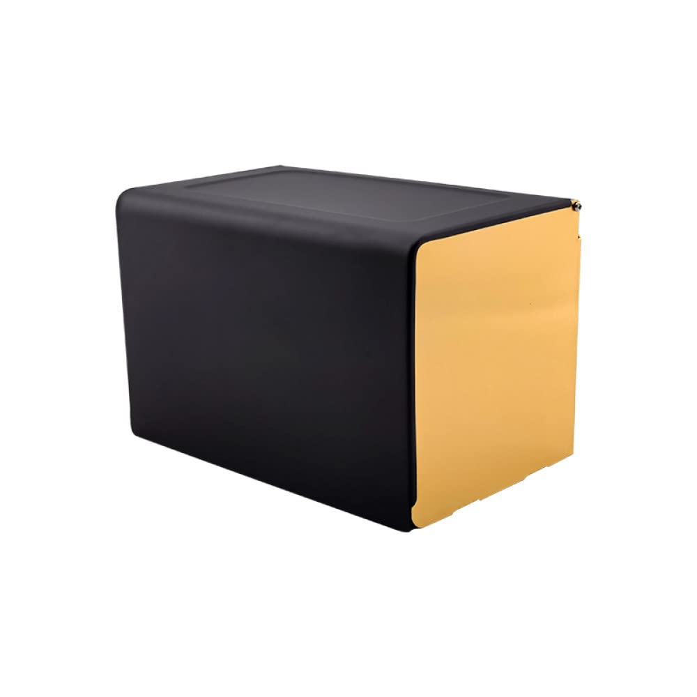 No-Drill Toilet Paper Holder with Phone Shelf - Wall Mount Bathroom Tissue Roll Dispenser - Black & Gold Finish - Space-Saving Bathroom Accessory - Perfect for Small Bathrooms, Apartments & RVs