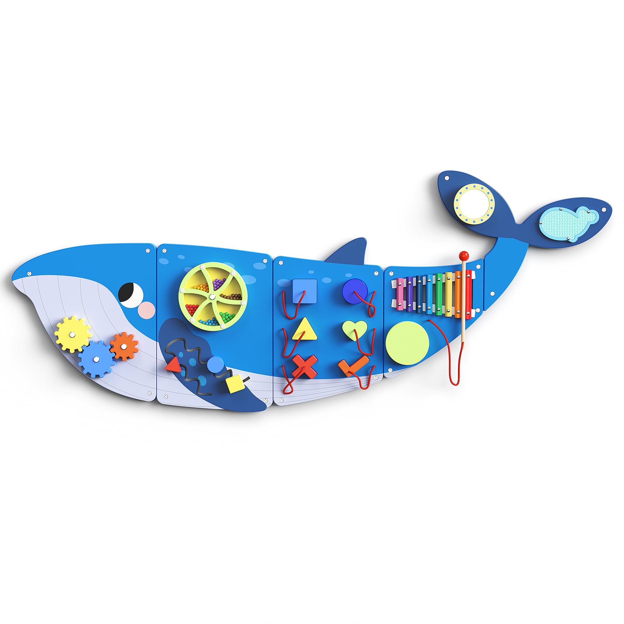 BlueWood Whale Wall Busy Board - Montessori Sensory Activity Center for Toddlers | Educational Learning Toy for Fine Motor Skills & Cognitive Development | Perfect for Daycare, Preschool & Home Playrooms