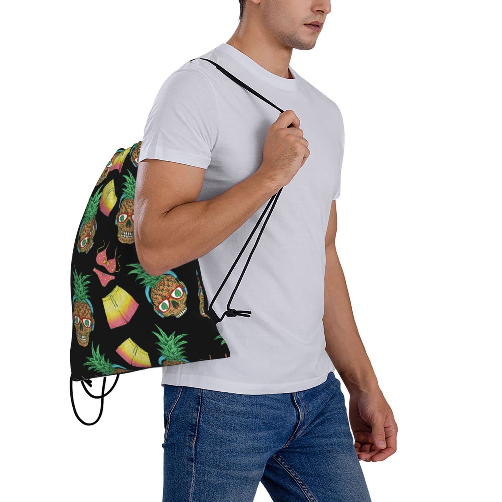 Skull Drawstring Bags - Lightweight Gym Sack Backpack for Sports, Yoga & Workout - Perfect for Gym, Travel & Beach Essentials