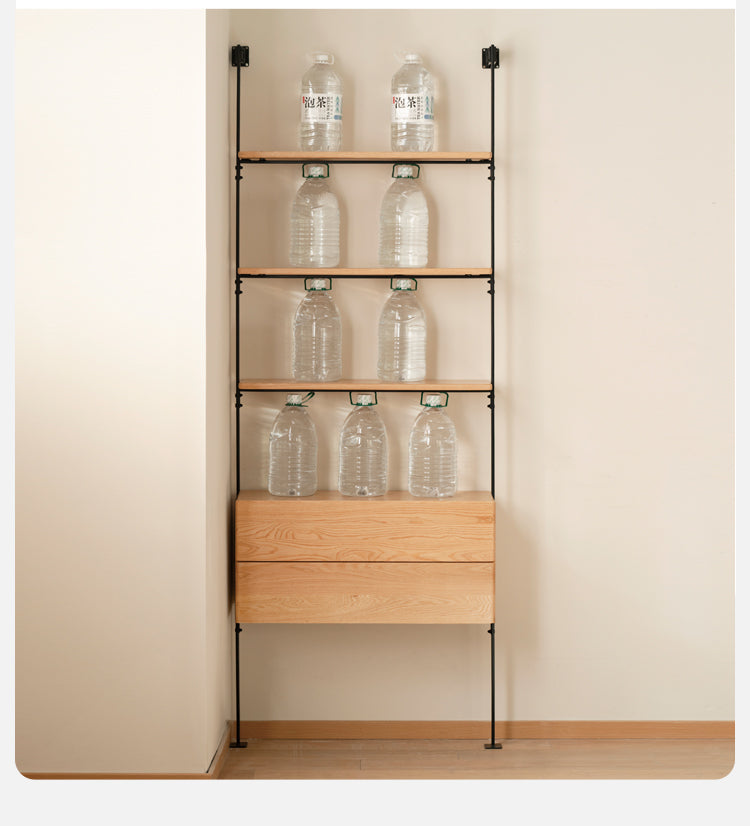 Solid Oak Wood Industrial Style Multi-Tier Storage Shelf - Perfect for Home Office, Garage & Living Room Organization