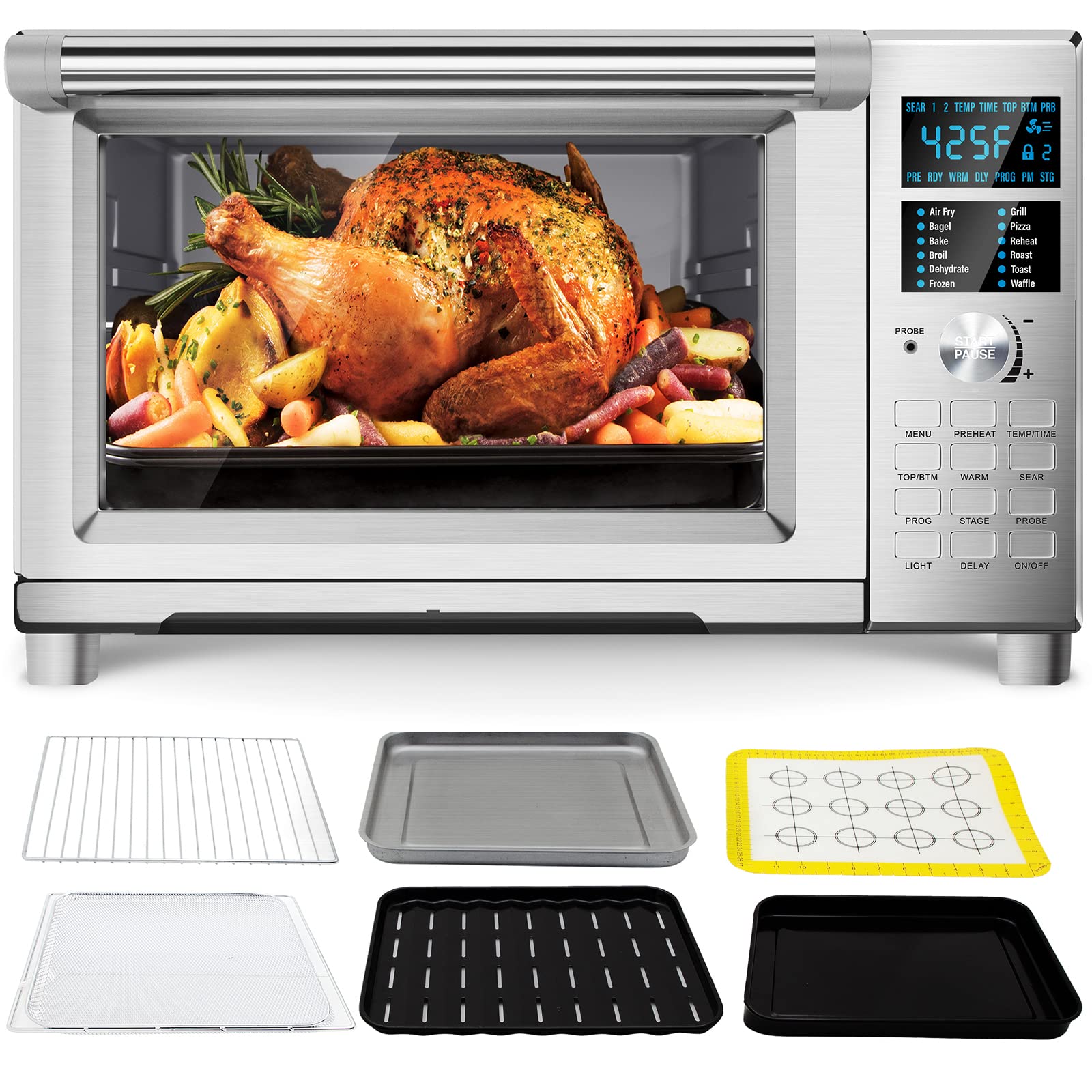 **Nuwave Bravo Air Fryer Toaster Oven Combo - 12-in-1 Smart Convection Countertop Oven, 30QT with Digital Temperature Probe, Tray, Basket & Fry Rack - Perfect for Baking, Roasting, and Air Frying at Home**