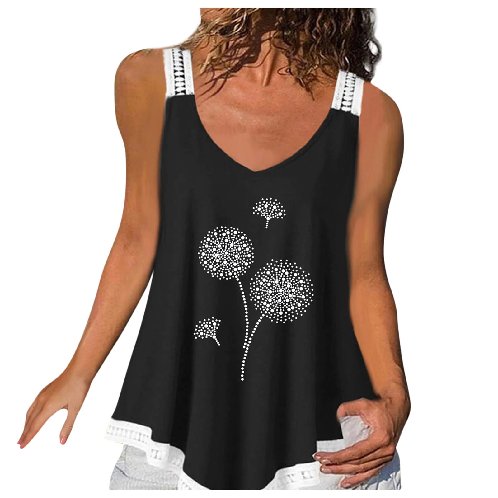 Women's V-Neck Spaghetti Strap Camisole Tops - Sleeveless Cotton Summer Vest for Casual Wear, Going Out & Layering - Slim Fit Comfortable Patterned Short Tops for Women