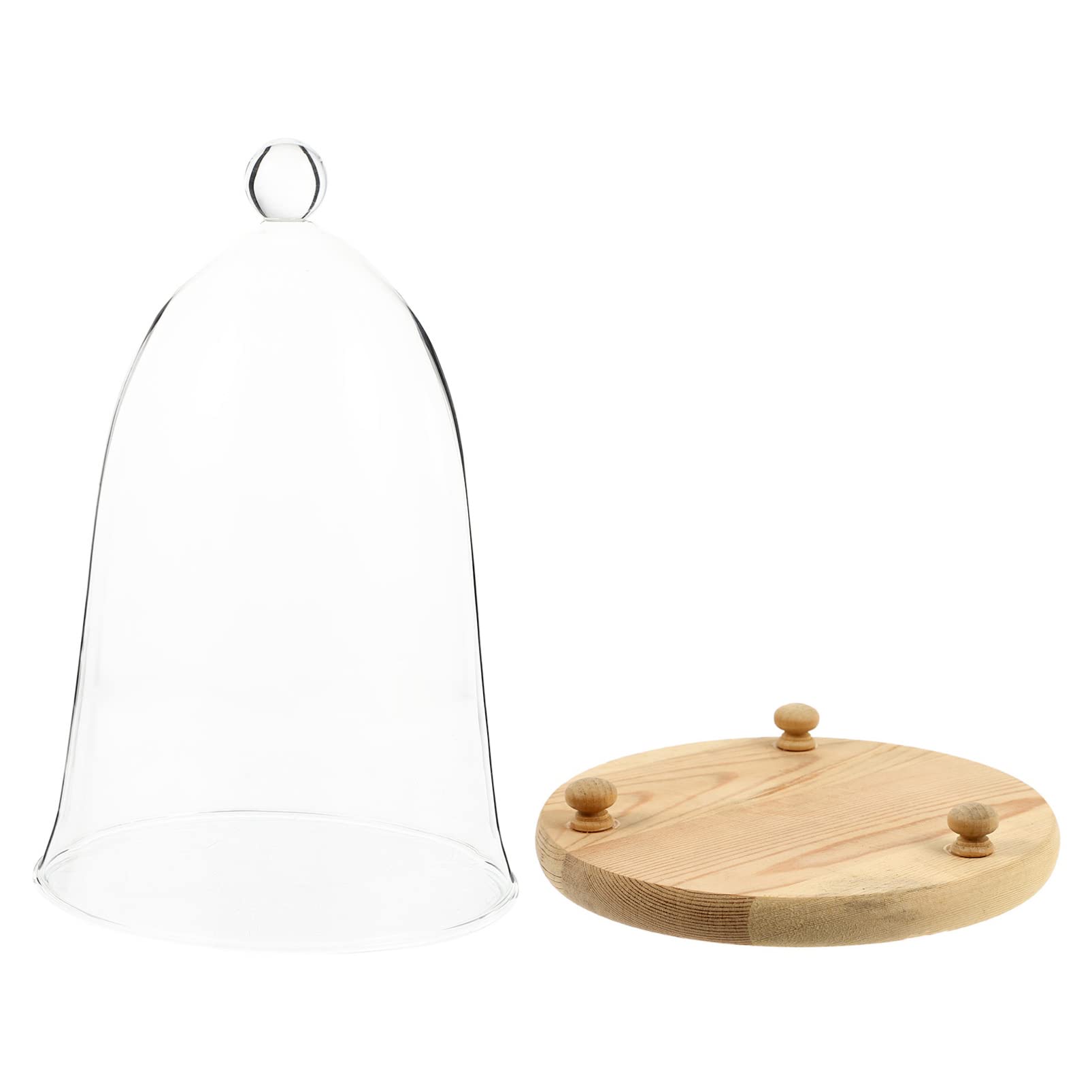 1 Set Mini Glass Cloche Dome Terrarium - Tabletop Display Case for Micro Landscape, Succulent Plants, Mini Cakes & Cheese Trays - Eternal Flower Glass Cover with Wooden Base - Perfect for Home Decor, Wedding Centerpieces & Office Desk Display