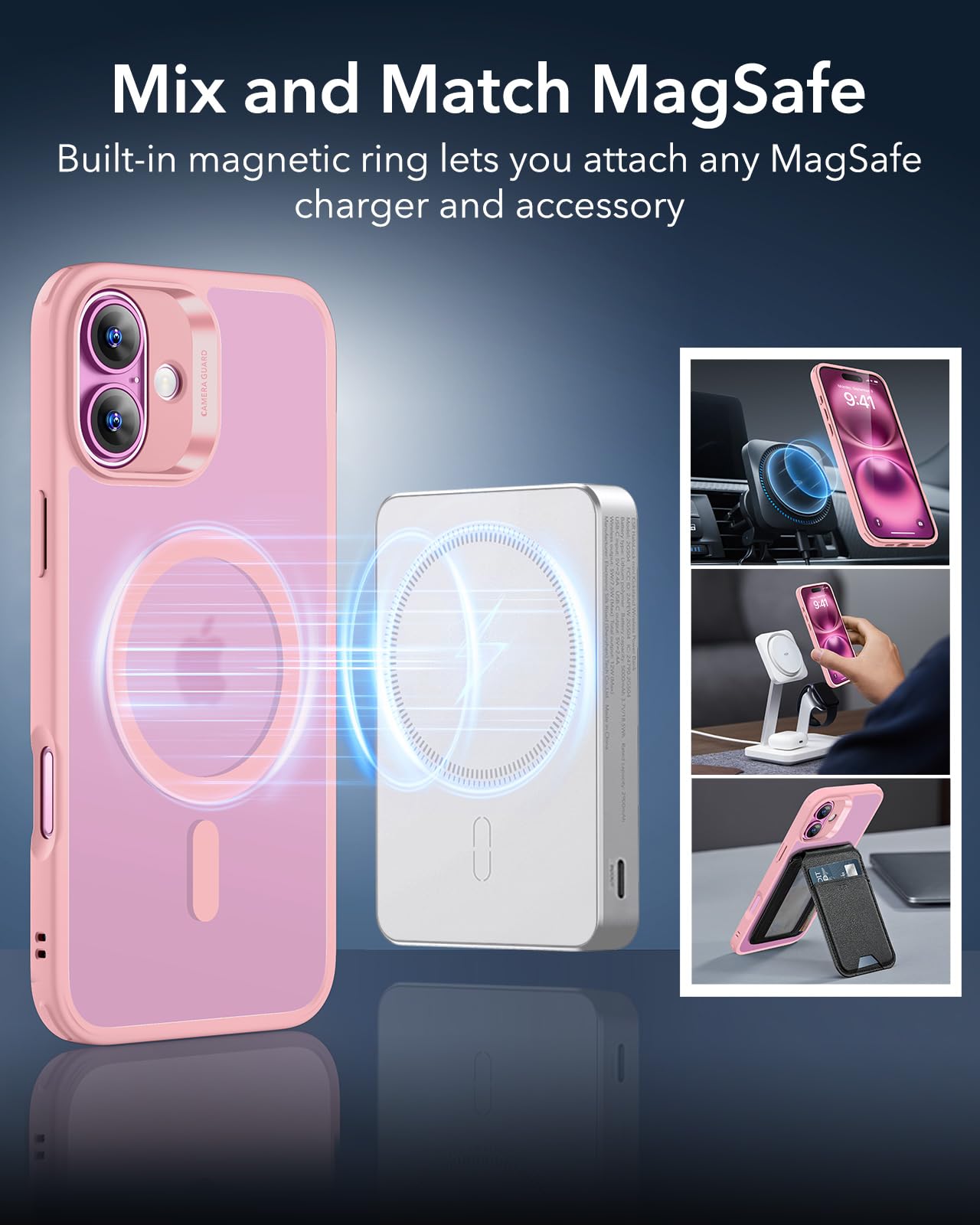 ESR MagSafe Compatible iPhone 16 Plus Case - Military-Grade Shockproof Protection, Magnetic Phone Cover with HaloLock Technology (Frosted Pink) | Perfect for Everyday Use, Travel & Outdoor Activities