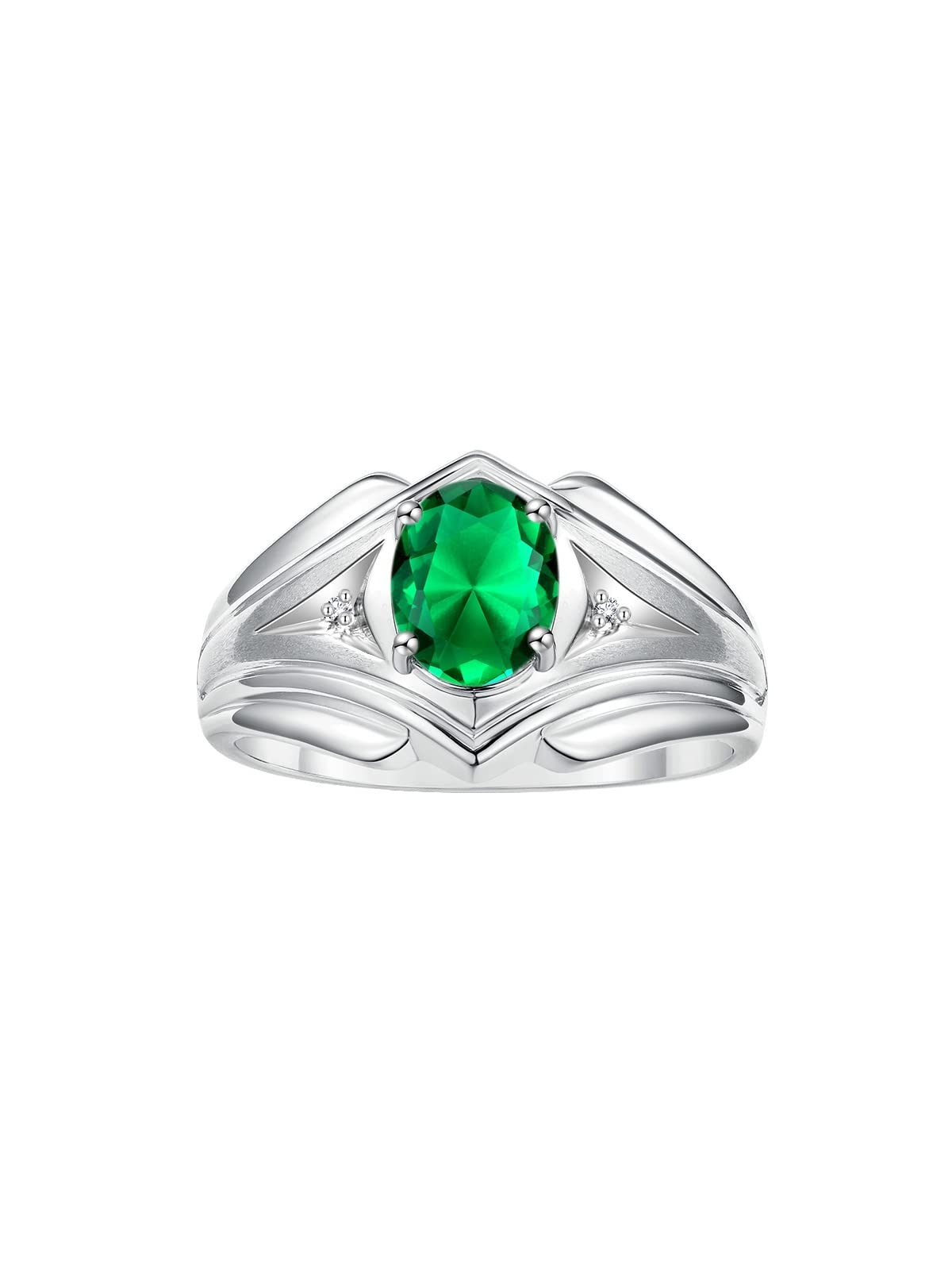 Men's Sterling Silver Birthstone Rings - 9X7MM Oval Gemstone & Diamond Ring for Men, Sizes 8-13 | Classic Designer Style Jewelry for Gifts, Weddings & Special Occasions