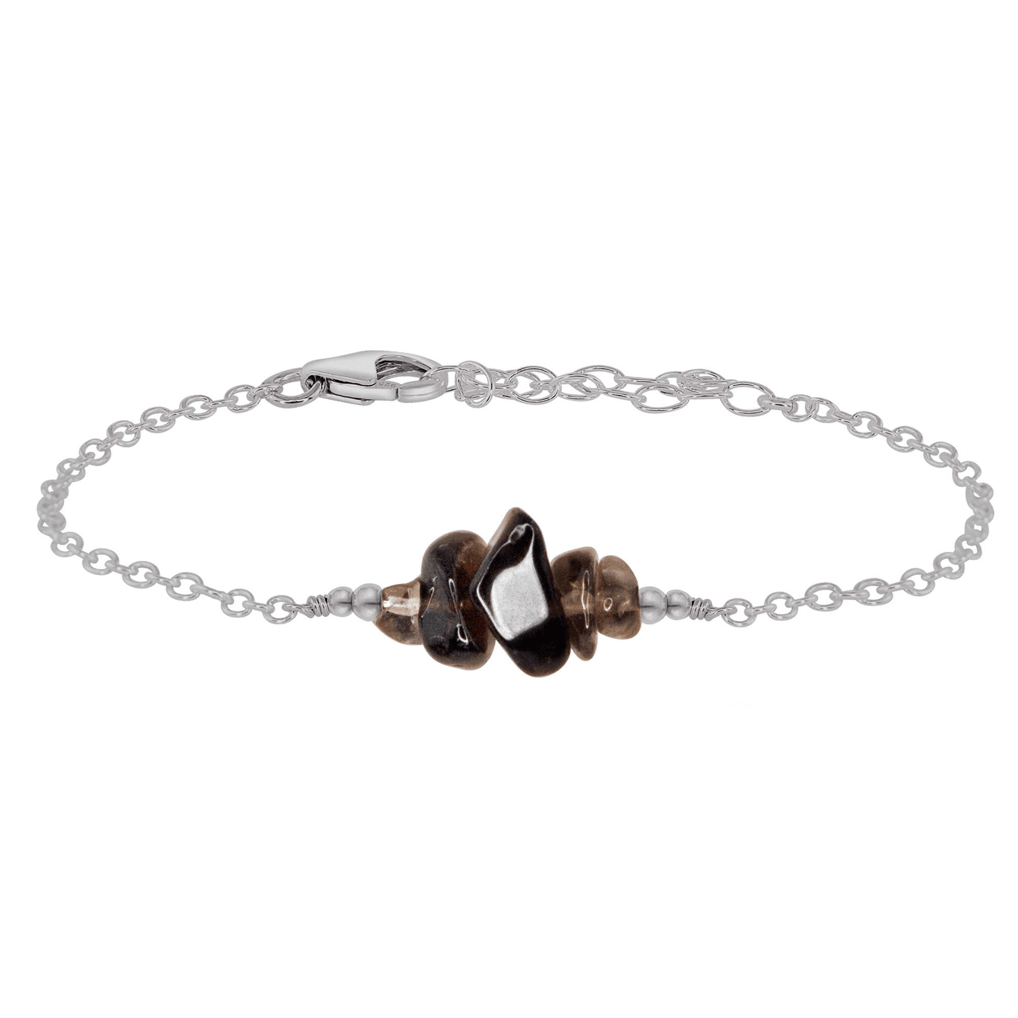 Smoky Quartz Chip Bead Bar Bracelet for Women - Natural Stone Healing Crystal Jewelry - Boho Chic Adjustable Wrap Bracelet for Meditation, Yoga & Positive Energy
