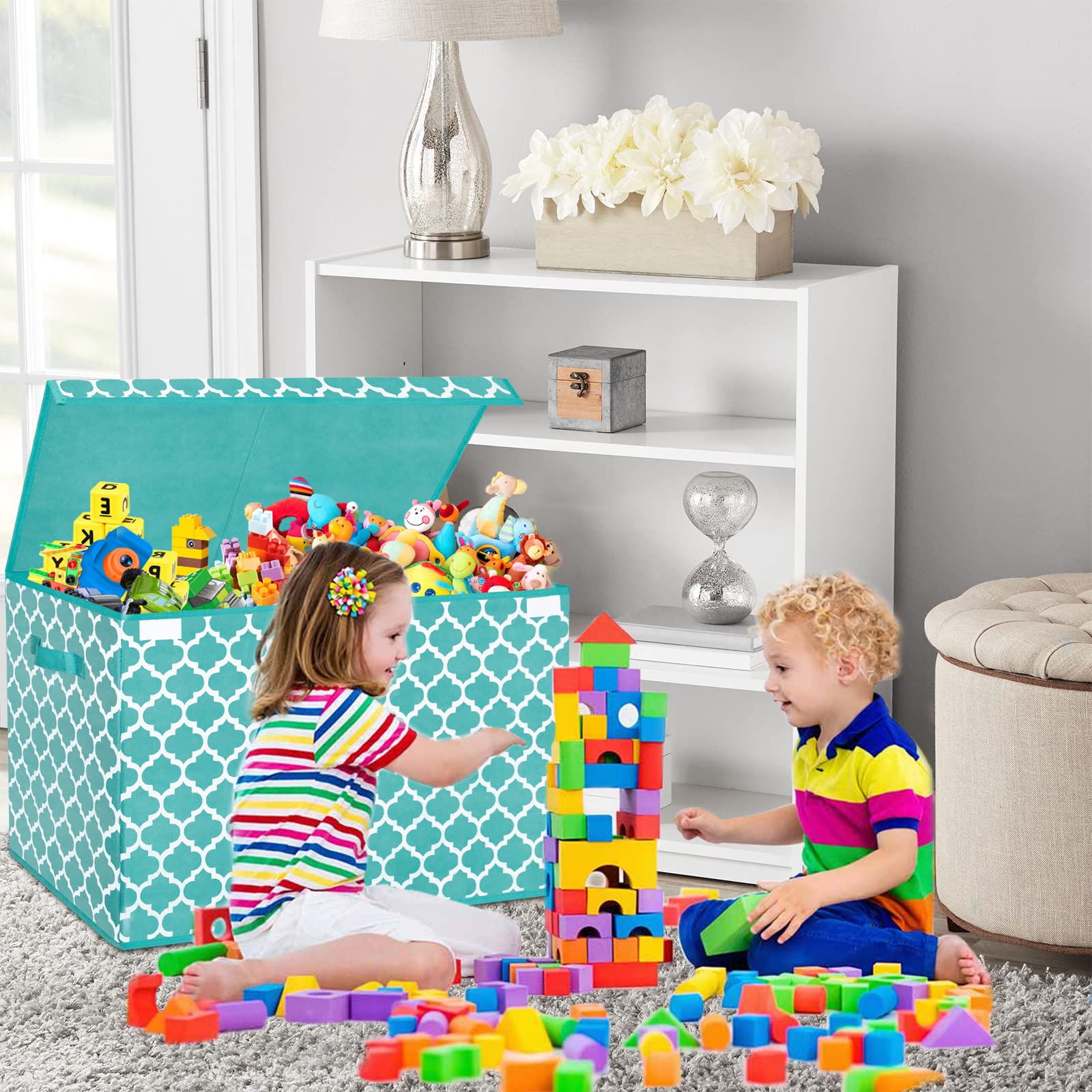 Homyfort Collapsible Toy Storage Box for Girls - Large Toy Chest with Divider & Flip-Top Lid, 24.5