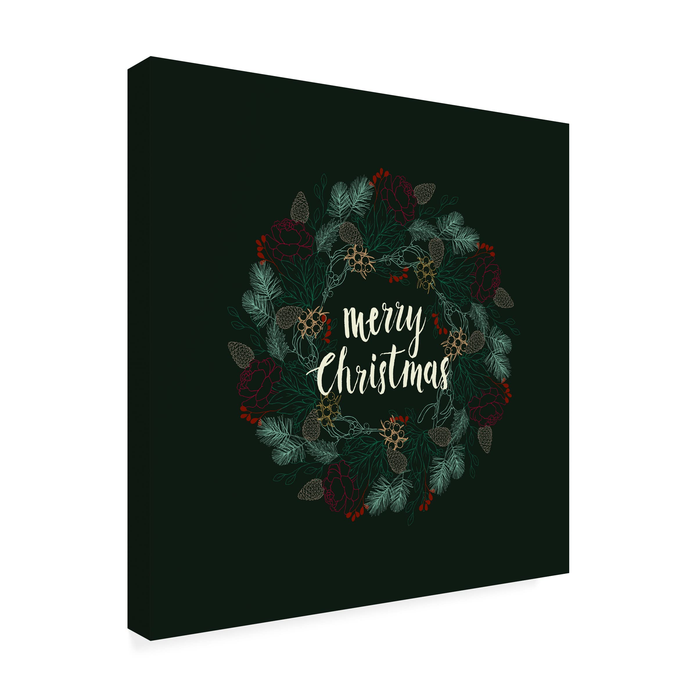 Deborah Knudson 'Christmas Wreath' Canvas Wall Art Print - Holiday Home Decor for Living Room, Bedroom & Office - Trademark Fine Art Collection