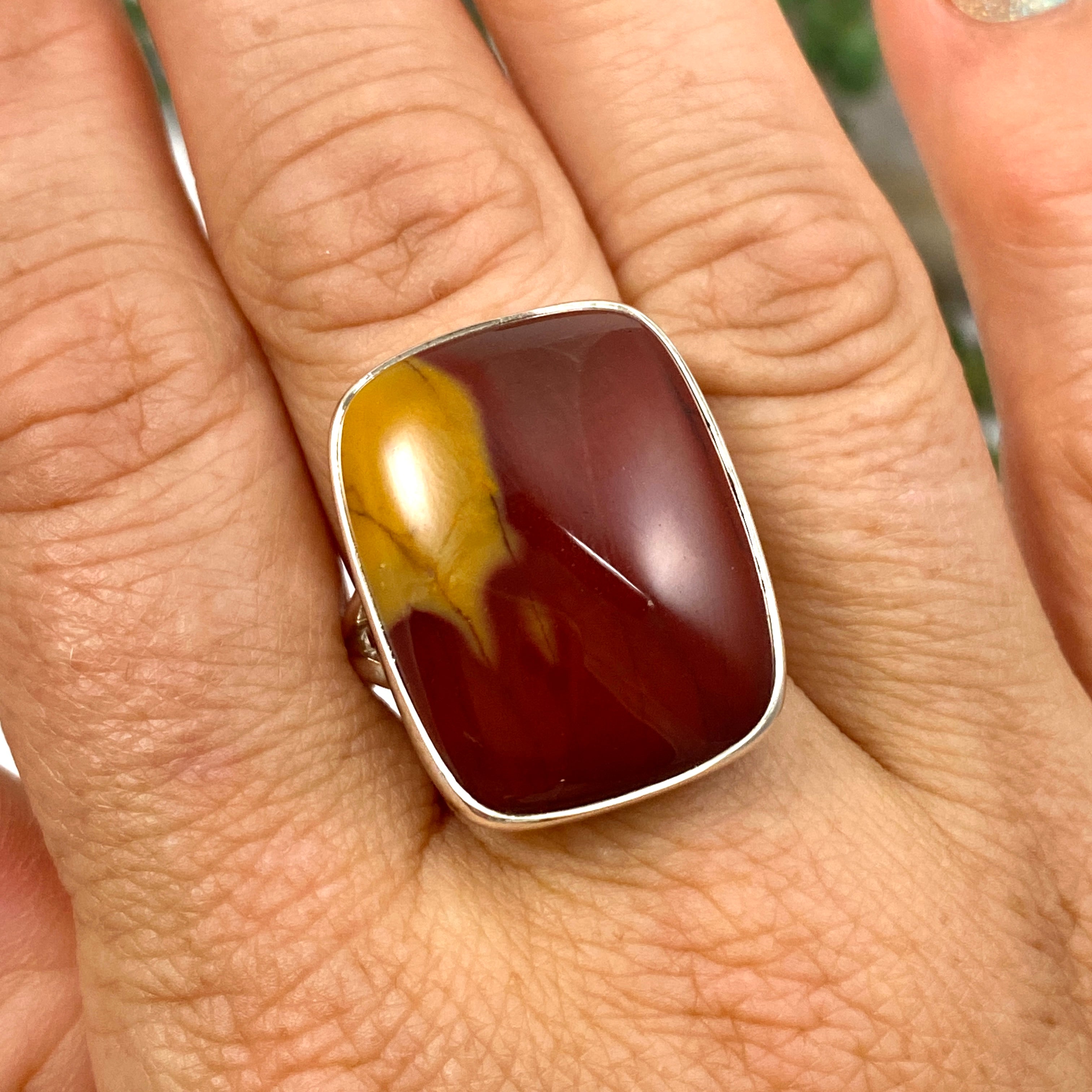 Natural Mookaite Rectangular Cabochon Ring - Size 10 (KRGJ3384) | Handmade Gemstone Jewelry for Women | Perfect for Boho Fashion, Gift Giving & Special Occasions