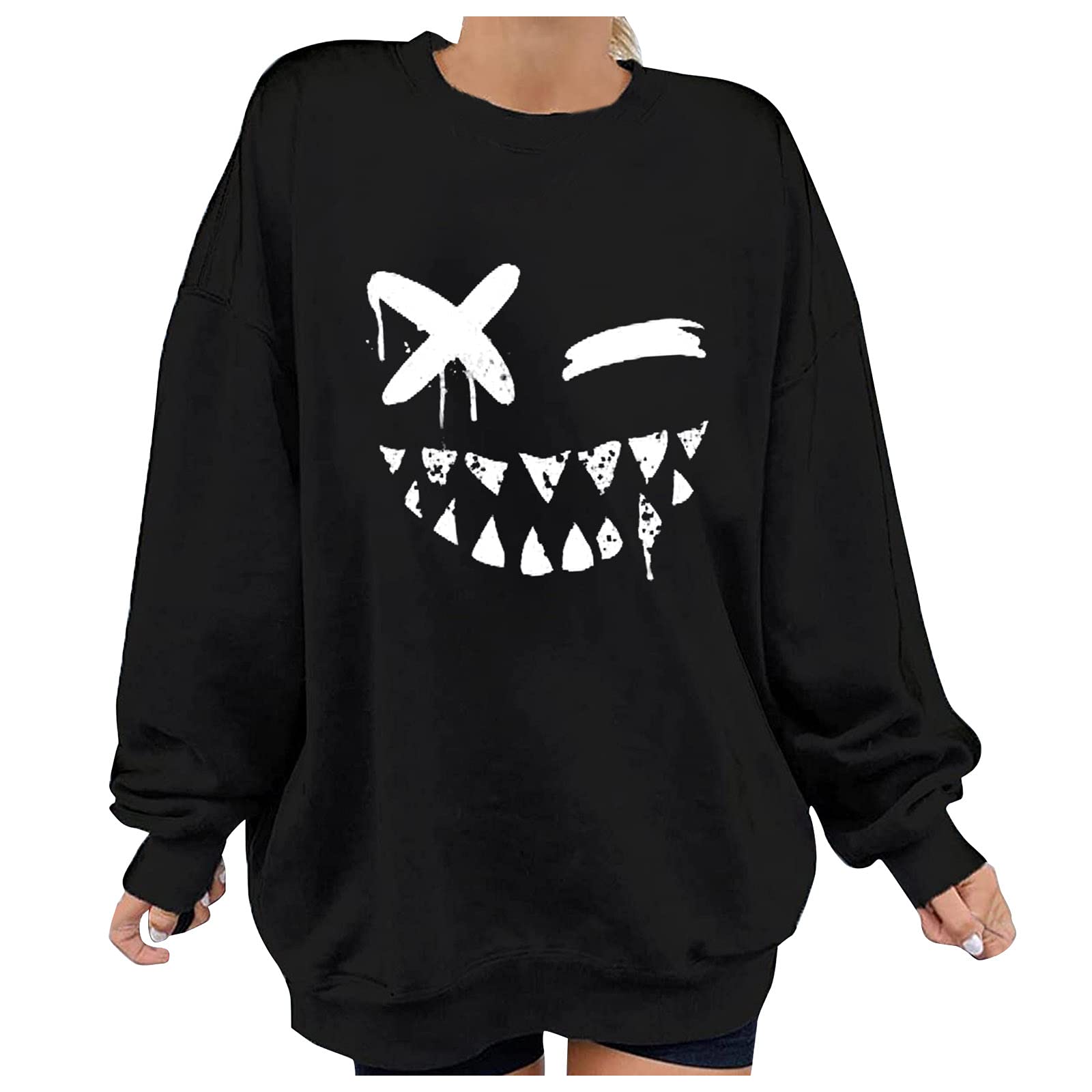 Women's Oversized Halloween Sweatshirt - Cozy Crewneck Long Sleeve Pullover Top for Casual Wear | Perfect for Fall Outfits, Pumpkin Patch Visits & Spooky Season