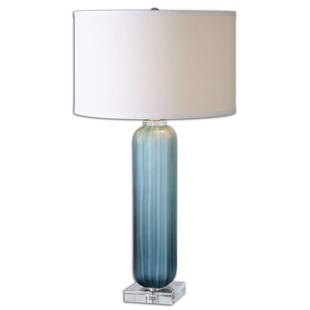 Uttermost Caudina Frosted Blue Glass Table Lamp - Elegant Home Decor for Living Room, Bedroom & Office Lighting
