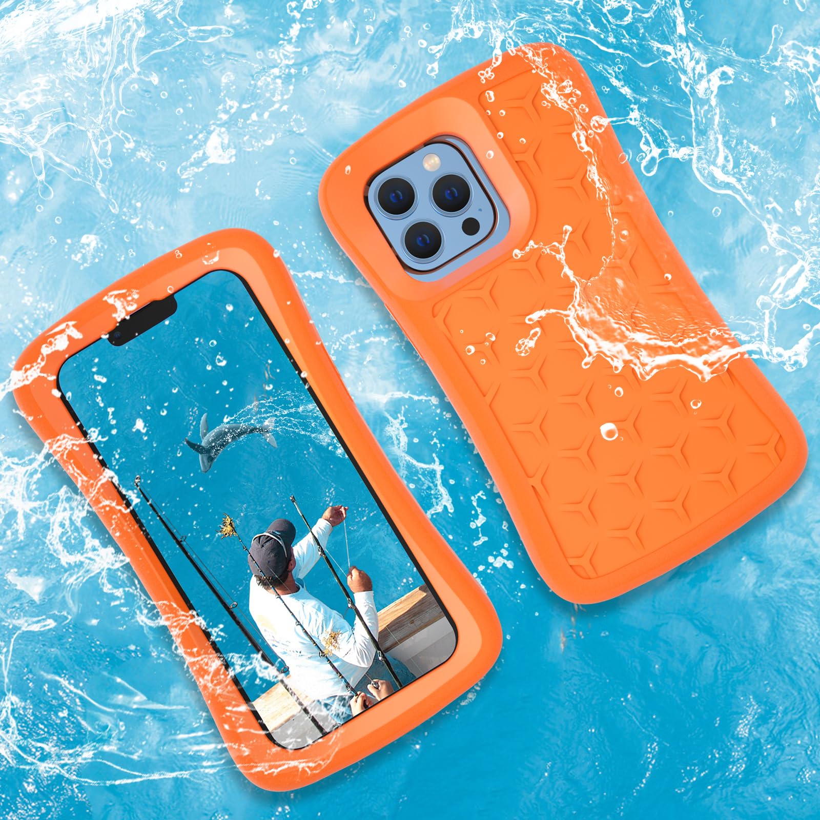 SUPFINE Floating Phone Case for iPhone 15/15 Pro/14/14 Pro/13/13 Pro/12/12 Pro - Waterproof EVA Foam Case with Dry Bag & Lanyard - 20FT Drop Protection - 6.1 Inch Orange - Perfect for Swimming, Boating, Beach & Outdoor Activities