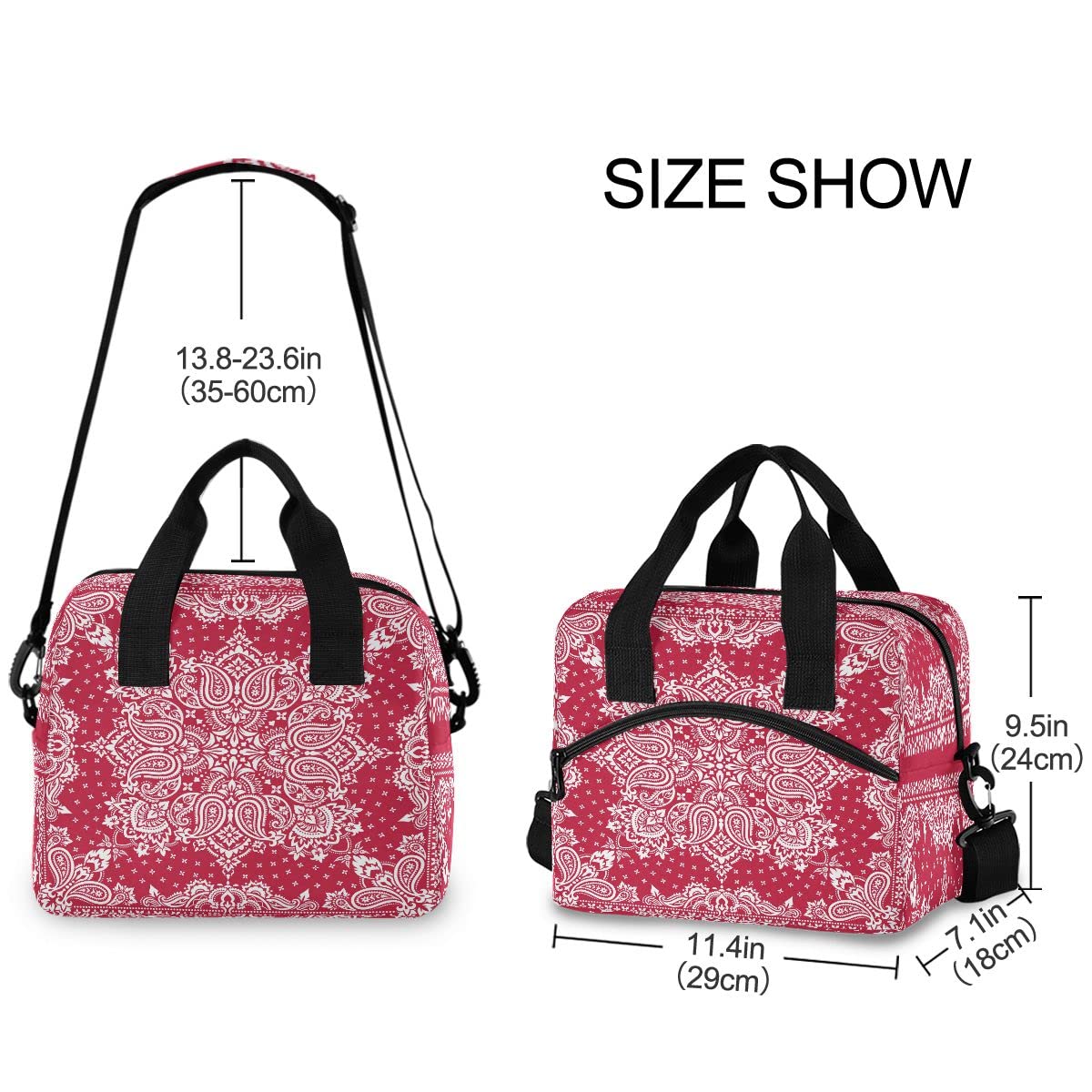 MNSRUU Insulated Lunch Bag - Leakproof Reusable Cooler Tote for Women & Men, Paisley Red Mandala Flower Design, Perfect for Work, School, Picnics & Outdoor Activities